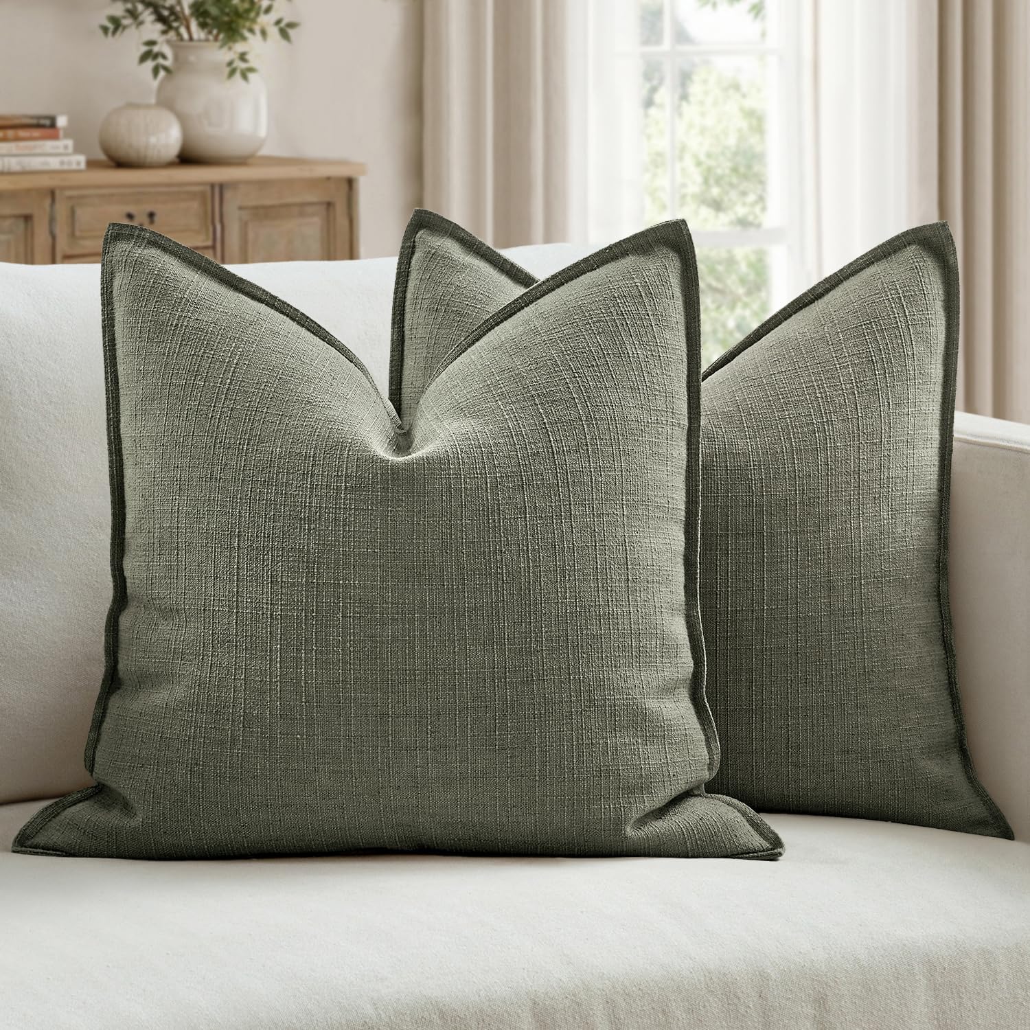 MIULEE Pack of 2 Thick Textured Couch Throw Pillow Covers, Navy Blue Decorative Pillow Covers 20x20, Neutral Linen Cushion Cases for Sofa Bed Living Room Modern Farmhouse Home Decor, No Filling