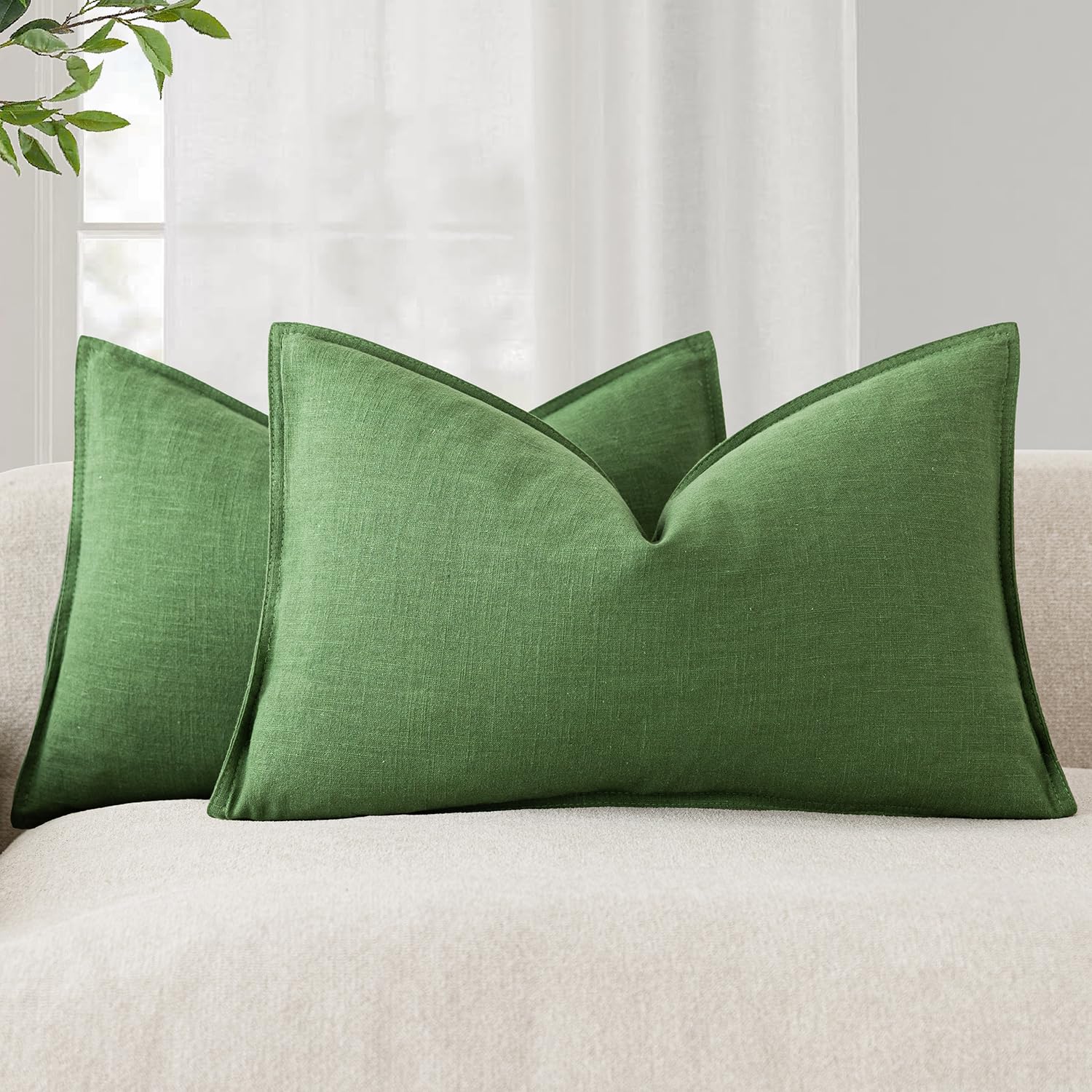 Foindtower Set of 2, Decorative Linen Soild Throw Pillow Covers Soft Accent Cushion Euro Case Boho Farmhouse Pillowcase for Chair Couch Sofa Bedroom Living Room Home Decor 20 x 20 Inch Natural Linen
