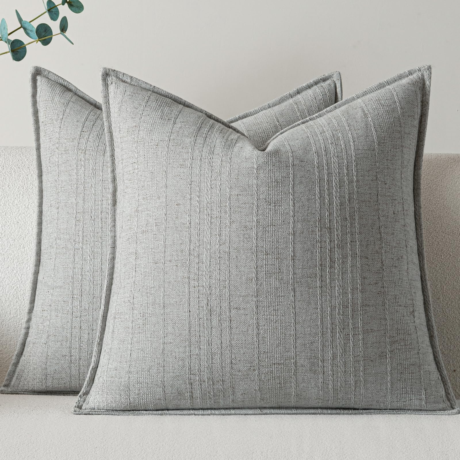 a moment Linen Pillow Covers Set of 2,Boho Farmhouse Throw Pillowcases Neutral Textured Decorative Covers for Couch Sofa Bed, Soft Linen Blend Accent Case Cushion Home Decor 18"x18" Beige Grey