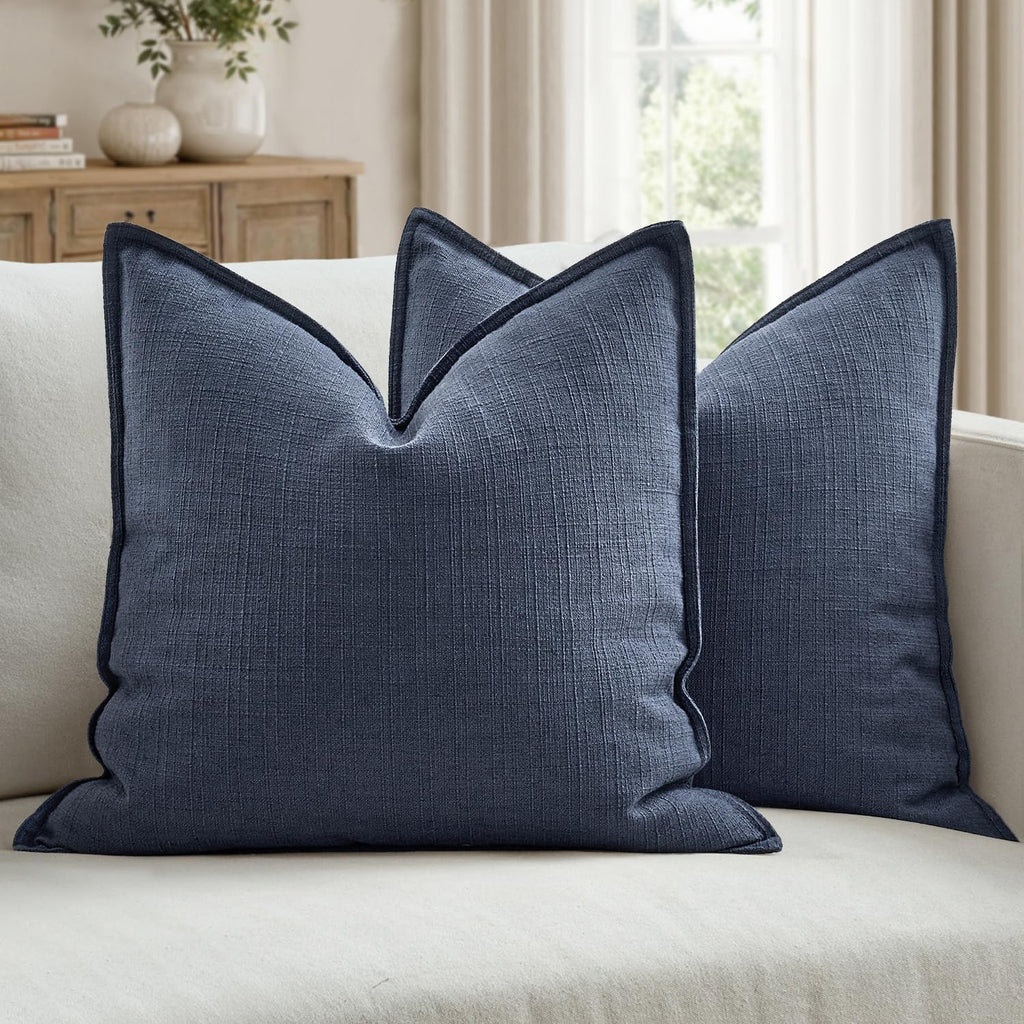 MIULEE Pack of 2 Thick Textured Couch Throw Pillow Covers, Navy Blue Decorative Pillow Covers 20x20, Neutral Linen Cushion Cases for Sofa Bed Living Room Modern Farmhouse Home Decor, No Filling