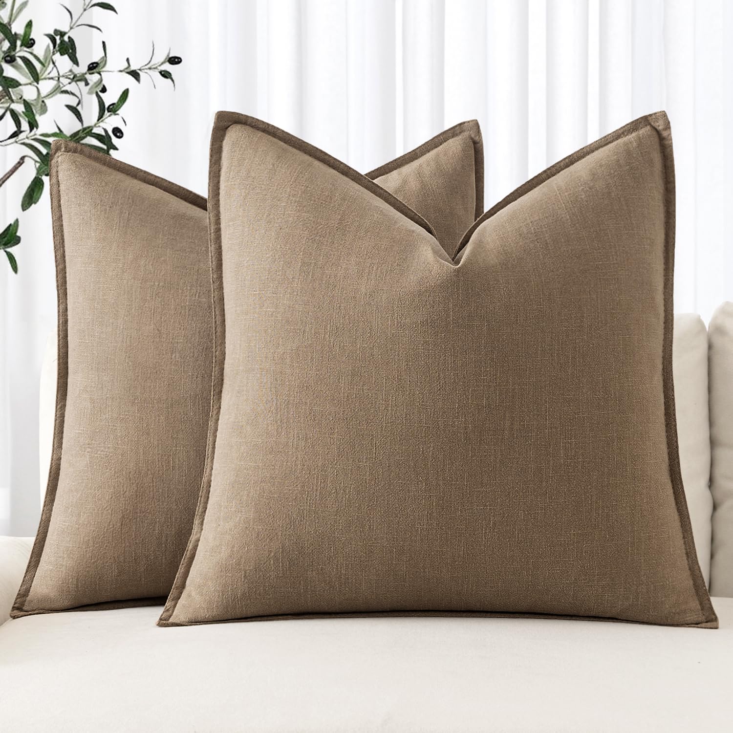 MIULEE Decorative Linen Pillow Covers 20x20 Inch Natural Beige Boho Farmhouse Neutral Couch Throw Pillows for Bed Pack of 2 Accent Modern Pillowcase Sofa Livingroom Home Decor