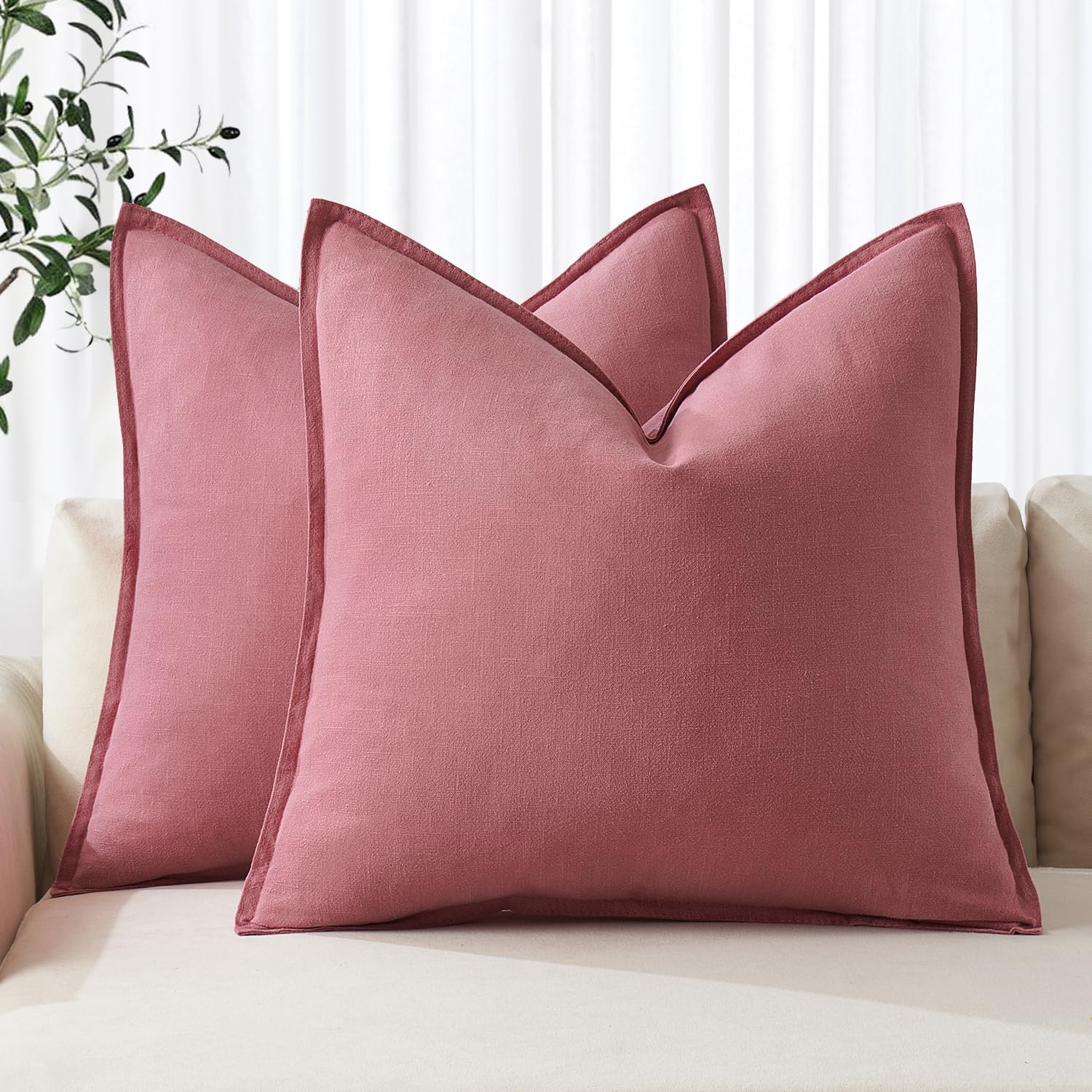 MIULEE Decorative Linen Pillow Covers 20x20 Inch Natural Beige Boho Farmhouse Neutral Couch Throw Pillows for Bed Pack of 2 Accent Modern Pillowcase Sofa Livingroom Home Decor