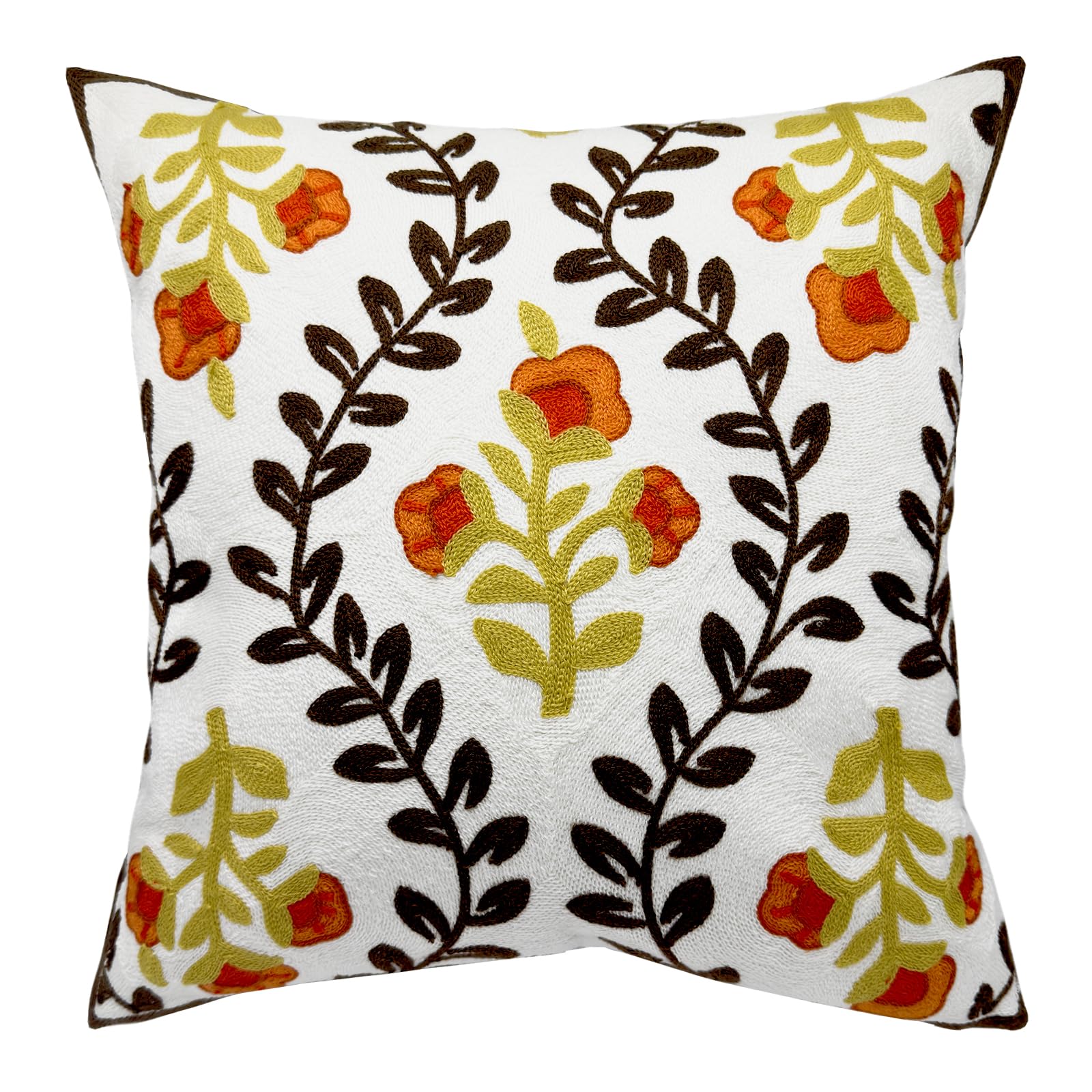 Alysheer Spring Floral Embroidered Decorative Throw Pillow Covers 18"x 18" Set of 2, Farmhouse Navy Blue Flowers Green Leaves Tufted Patterned Cotton Cushion Cases for Couch Bed Living Room Decor