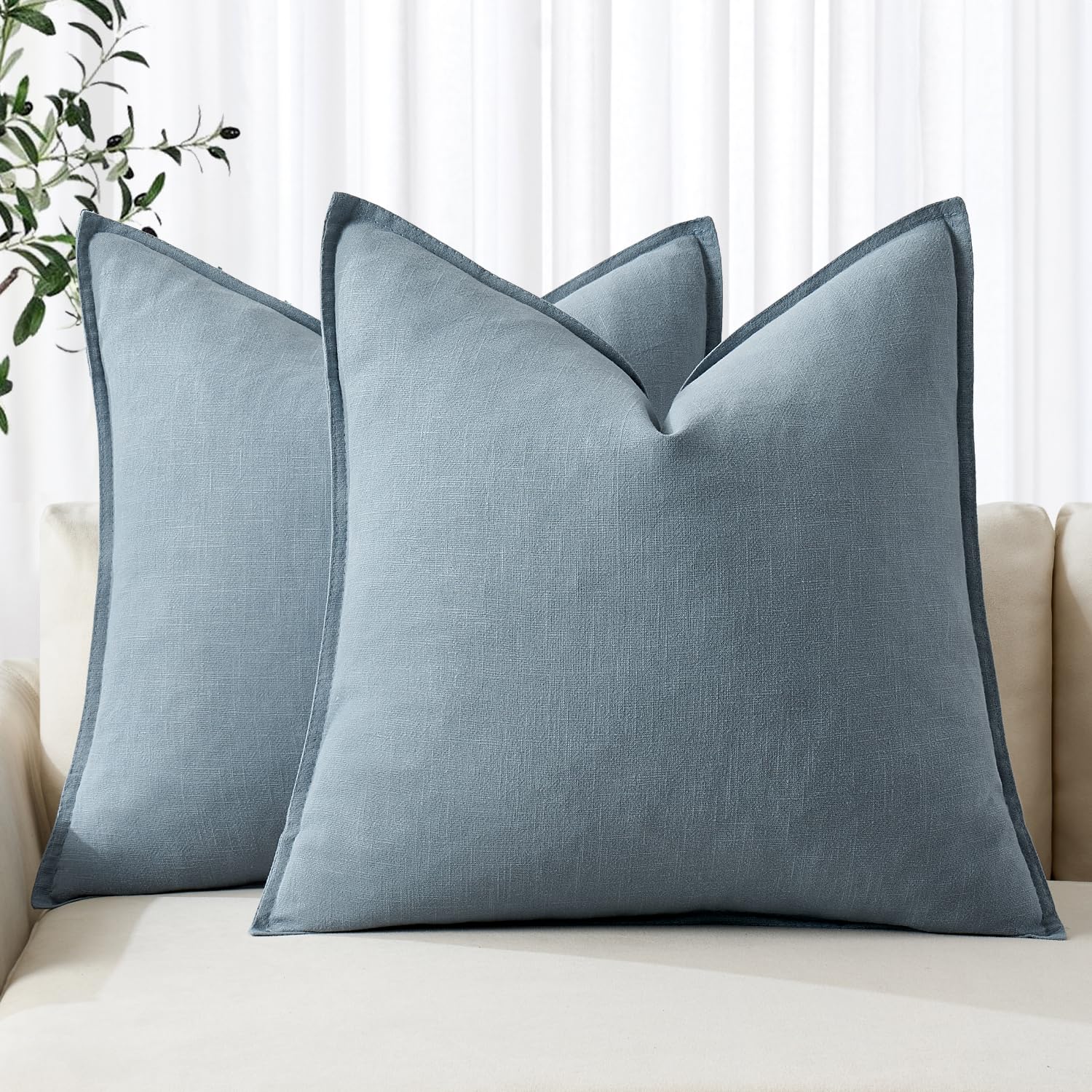 MIULEE Decorative Linen Pillow Covers 20x20 Inch Natural Beige Boho Farmhouse Neutral Couch Throw Pillows for Bed Pack of 2 Accent Modern Pillowcase Sofa Livingroom Home Decor