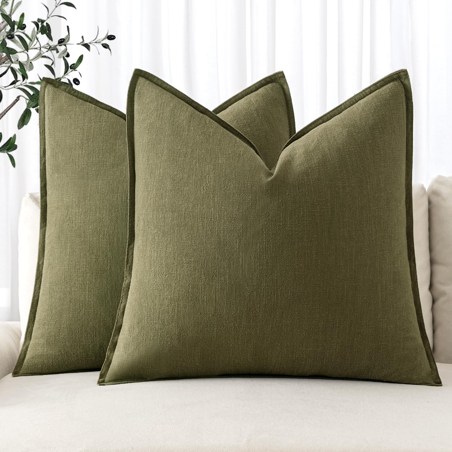 MIULEE Decorative Linen Pillow Covers 20x20 Inch Natural Beige Boho Farmhouse Neutral Couch Throw Pillows for Bed Pack of 2 Accent Modern Pillowcase Sofa Livingroom Home Decor