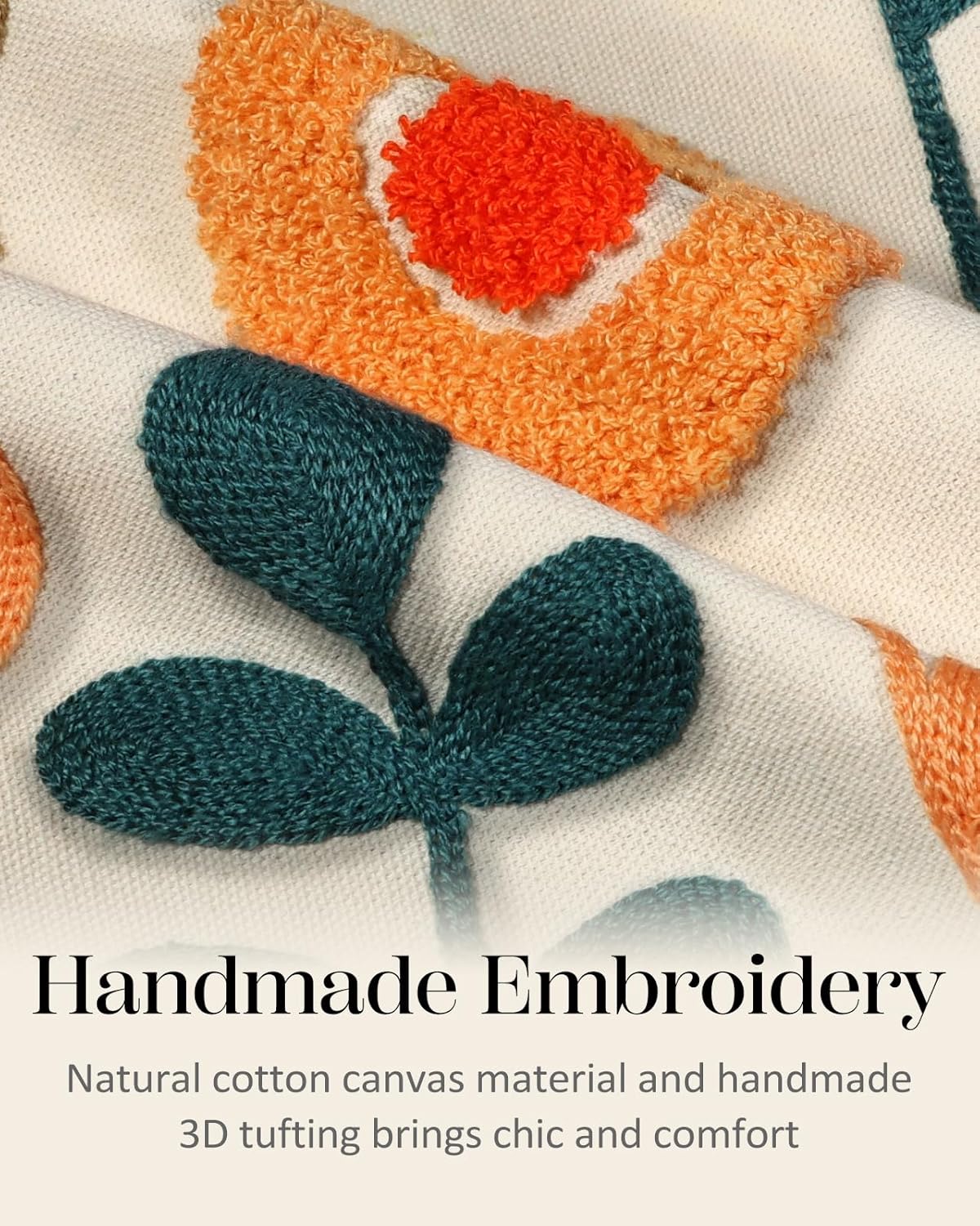 Embroidered Throw Pillow Cover - 18x18 Decorative Pillow Cover with Zipper Aesthetic Cute Design Boho Spring Summer Cozy Throw Pillowcase for Living Room Couch Sofa Bed, Plants