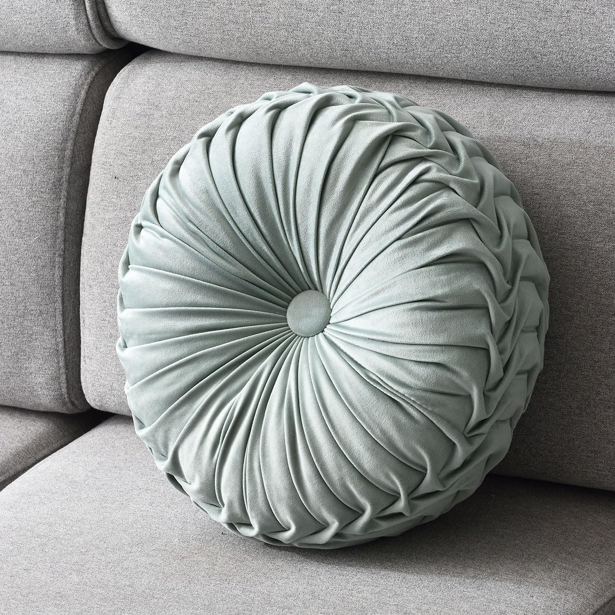 Round Throw Pillow Velvet 1 Pcs 14.17" Home Decoration Pleated 3D Pumpkin Pillow Cushion for Couch Chair Bed Car (Caramel Color)