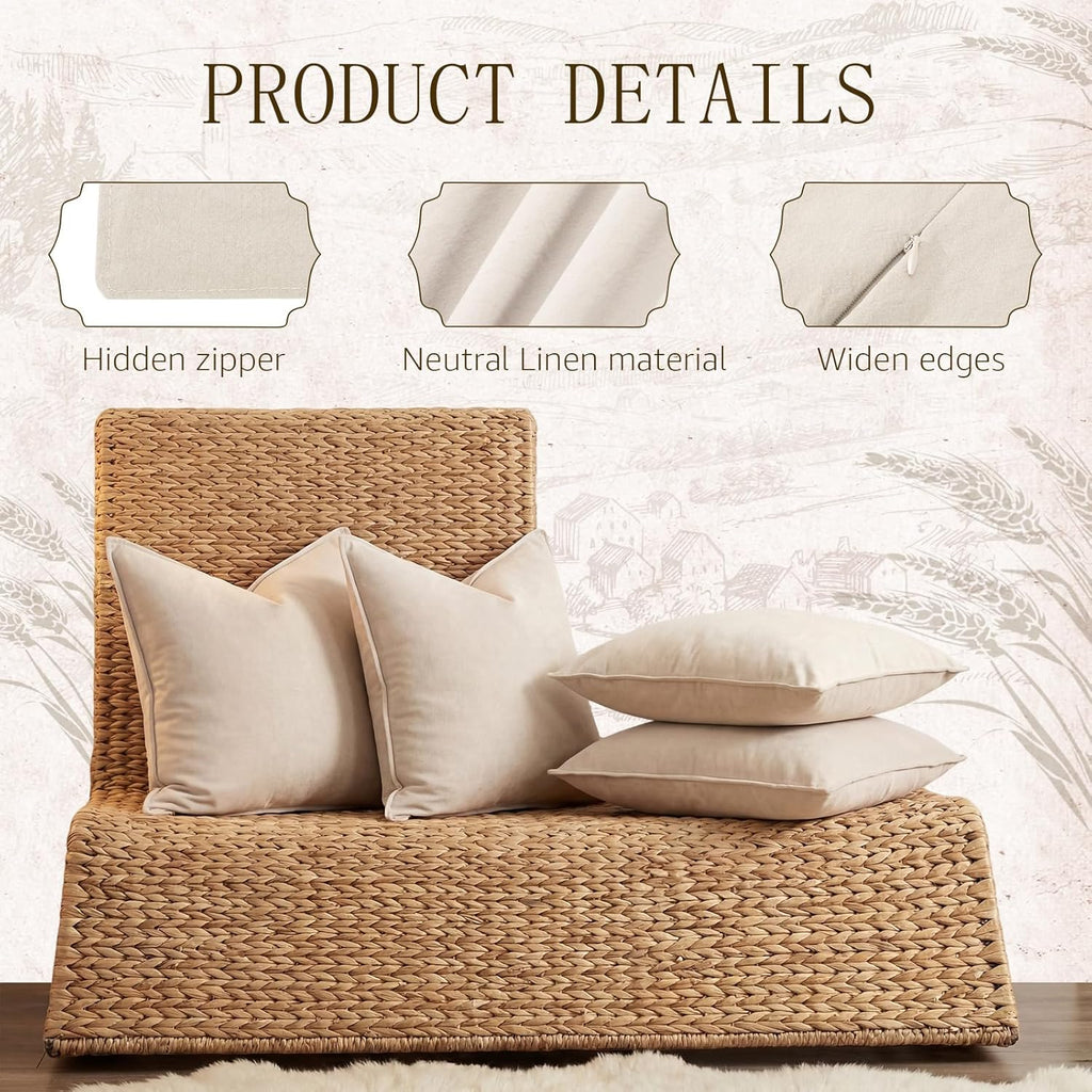 4 Pack 20x20 Inch Linen Pillow Covers Decorative Neutral Linen Throw Pillows Cases, Soft Rustic Cushions Boho Farmhouse Pillowcases for Bed Sofa Living Room Spring Decor(Beige)