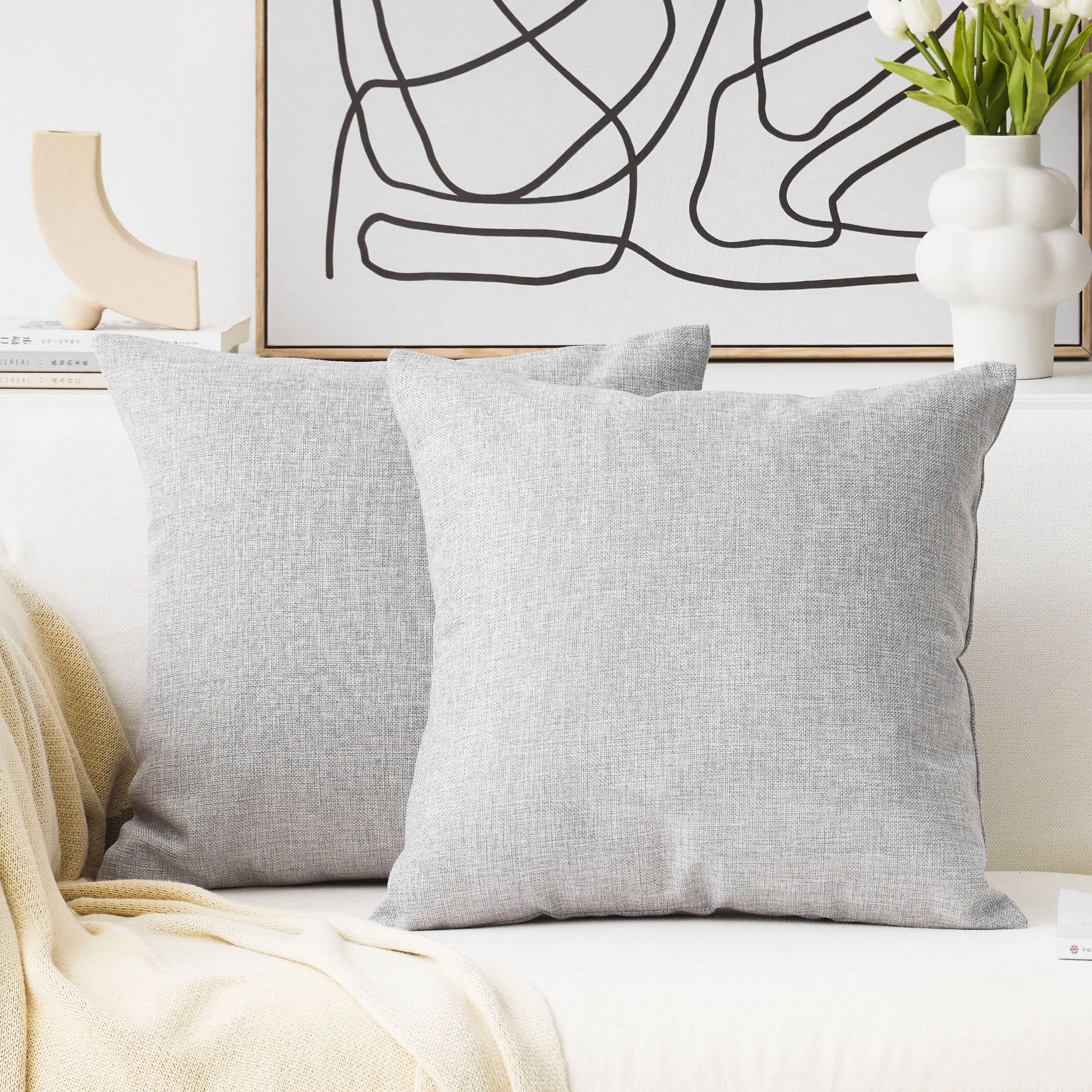 Home Brilliant Linen Pillow Covers 20x20 Textured Linen Pillow Case Cushion Covers for Sofa, 20 Inch, Set of 2, 50x50 cm, Natural Linen