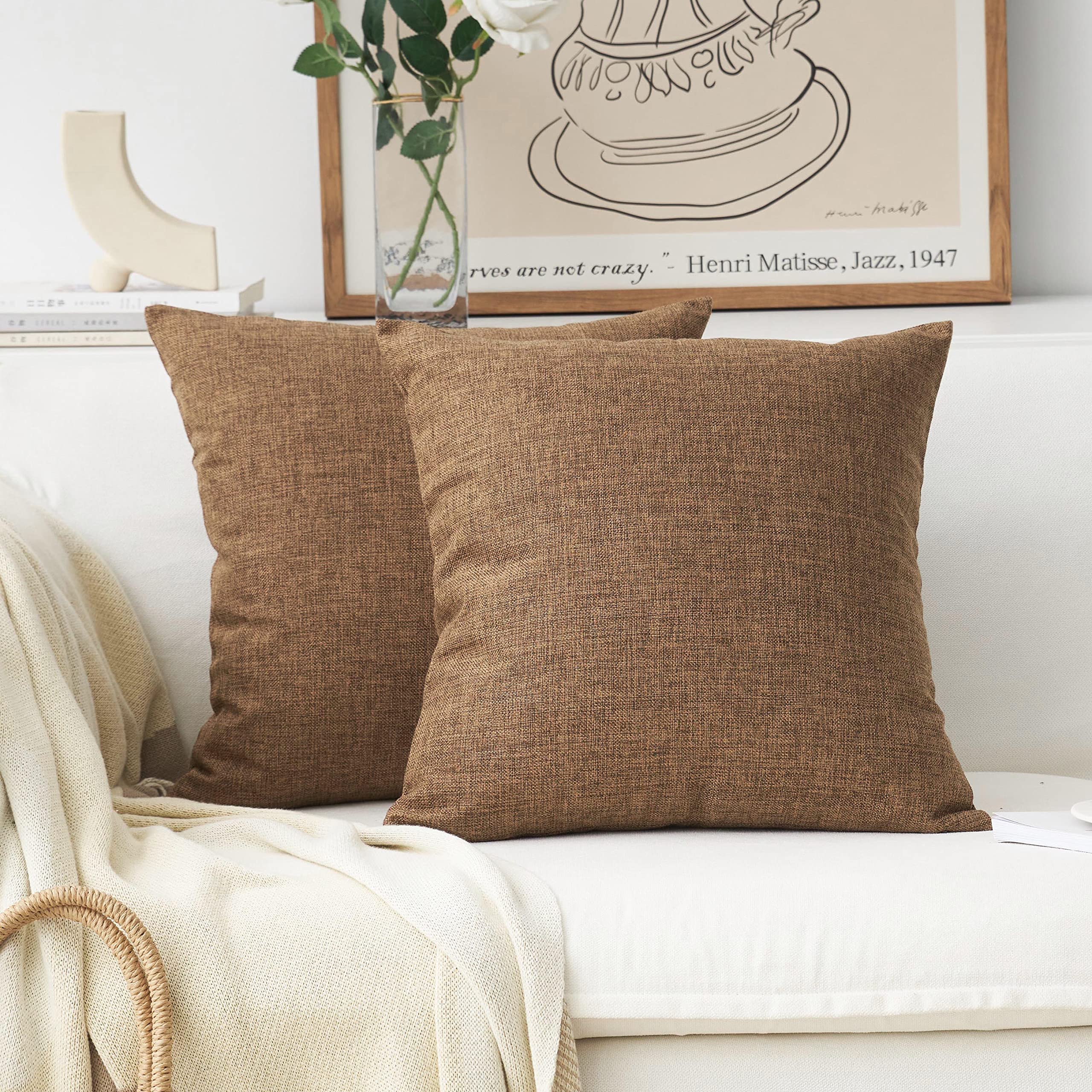 Home Brilliant Linen Pillow Covers 20x20 Textured Linen Pillow Case Cushion Covers for Sofa, 20 Inch, Set of 2, 50x50 cm, Natural Linen