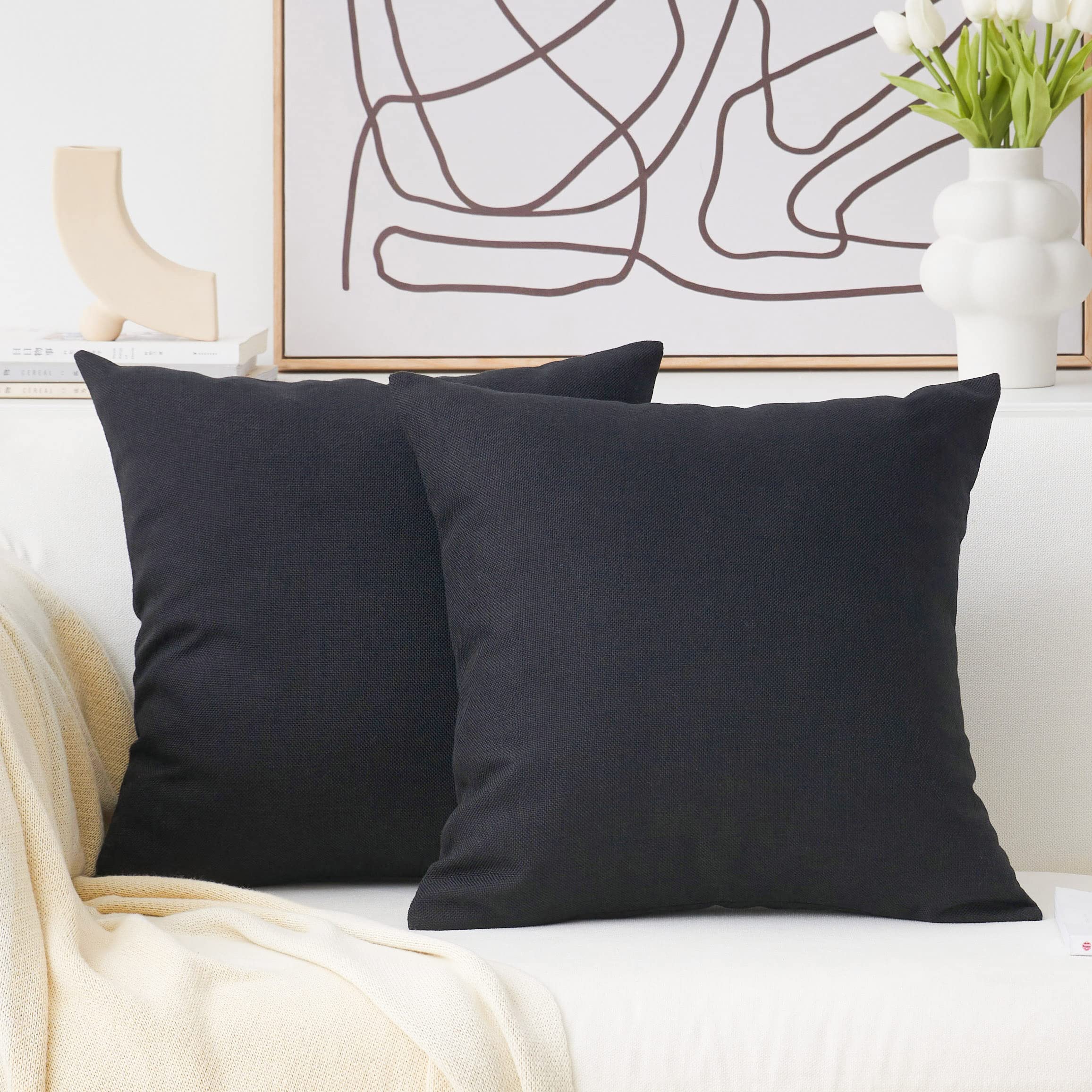 Home Brilliant Linen Pillow Covers 20x20 Textured Linen Pillow Case Cushion Covers for Sofa, 20 Inch, Set of 2, 50x50 cm, Natural Linen