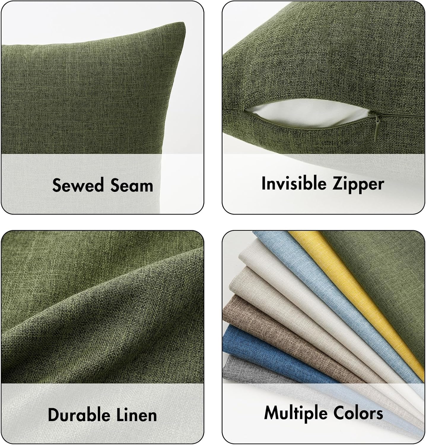 MIULEE Pack of 2 Decorative Linen Burlap Pillow Covers Spring Farmhouse Boho Accent Pillowcases for Sofa Car Couch Bedroom Living Room Decor 18x18 Inch Dark Olive Green