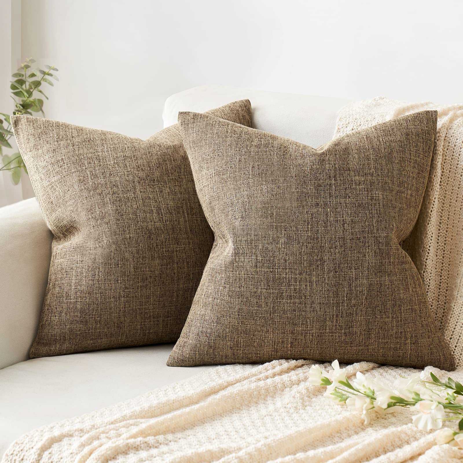 MIULEE Pack of 2 Decorative Linen Burlap Pillow Covers Spring Farmhouse Boho Accent Pillowcases for Sofa Car Couch Bedroom Living Room Decor 18x18 Inch Dark Olive Green