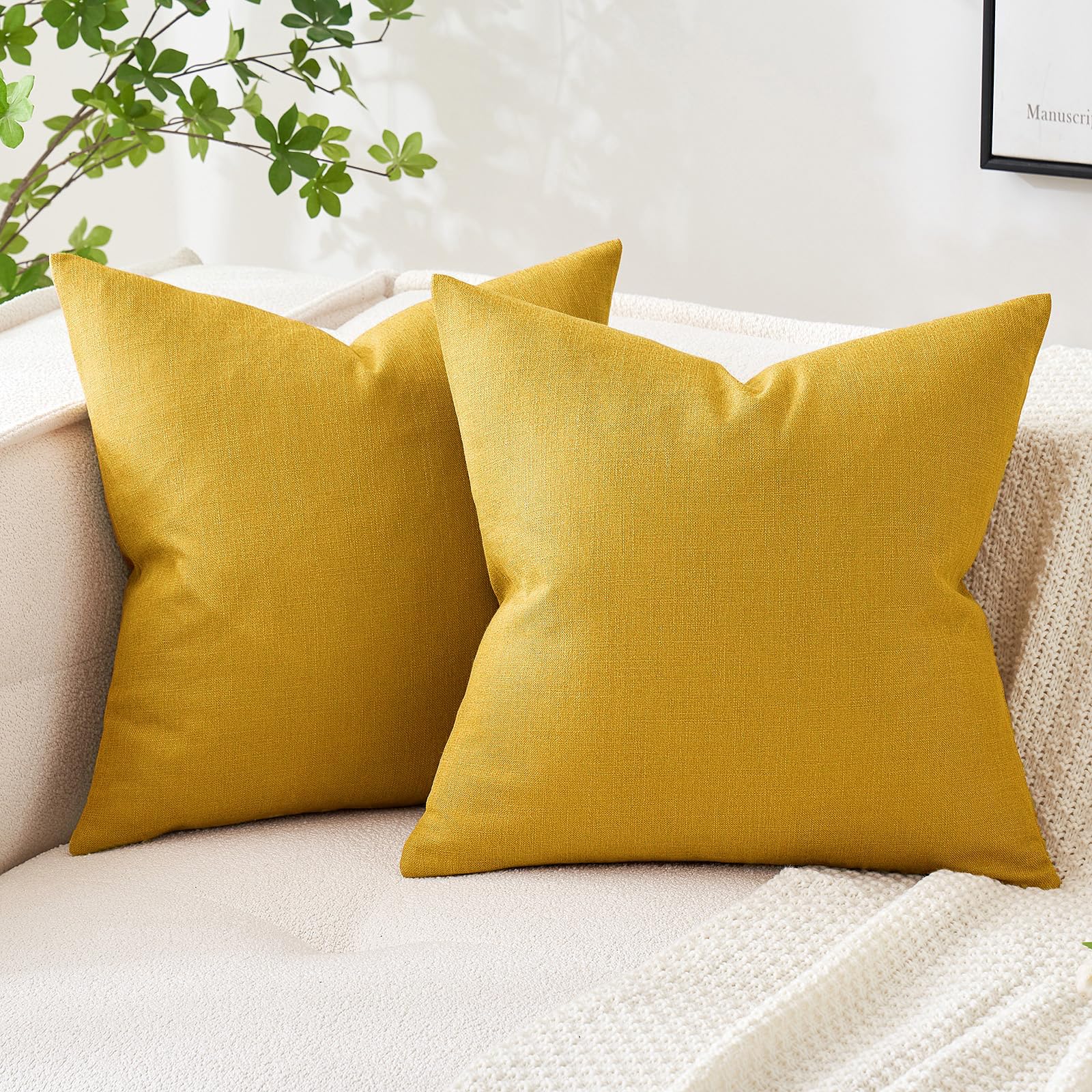 MIULEE Pack of 2 Decorative Linen Burlap Pillow Covers Spring Farmhouse Boho Accent Pillowcases for Sofa Car Couch Bedroom Living Room Decor 18x18 Inch Dark Olive Green