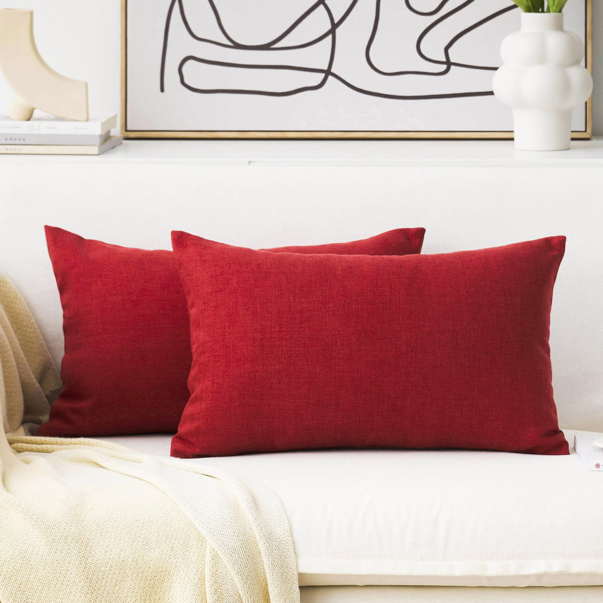 Home Brilliant Linen Pillow Covers 20x20 Textured Linen Pillow Case Cushion Covers for Sofa, 20 Inch, Set of 2, 50x50 cm, Natural Linen