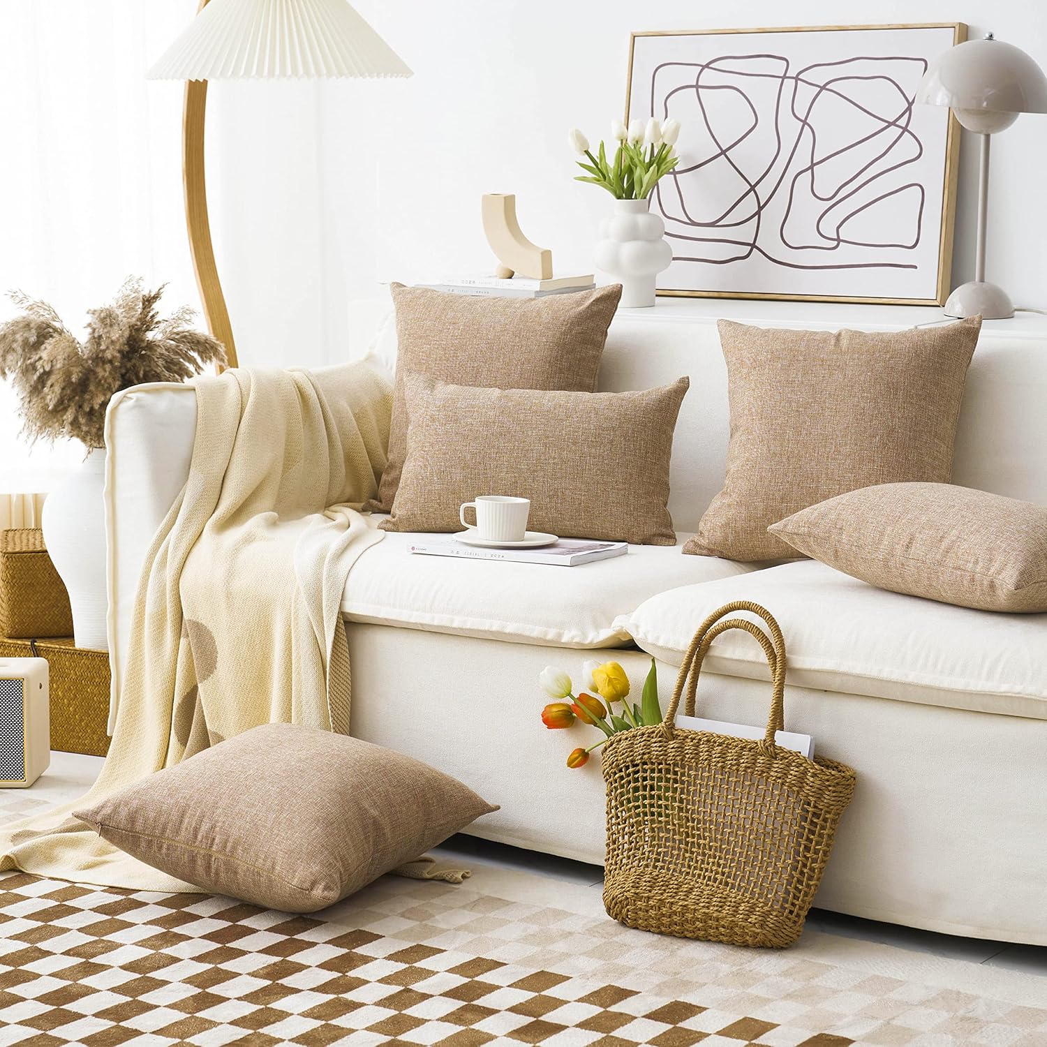 Home Brilliant Linen Pillow Covers 20x20 Textured Linen Pillow Case Cushion Covers for Sofa, 20 Inch, Set of 2, 50x50 cm, Natural Linen