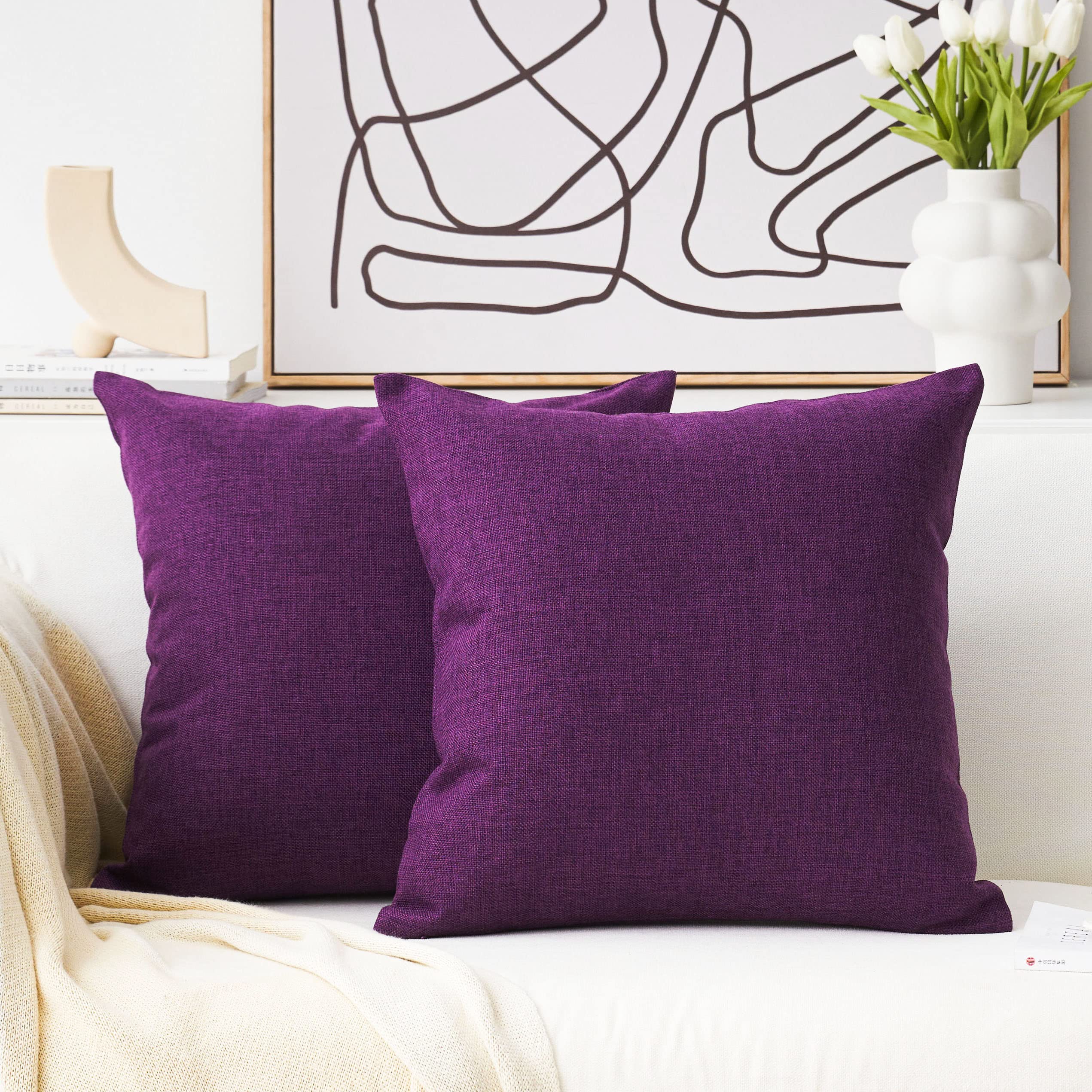 Home Brilliant Linen Pillow Covers 20x20 Textured Linen Pillow Case Cushion Covers for Sofa, 20 Inch, Set of 2, 50x50 cm, Natural Linen