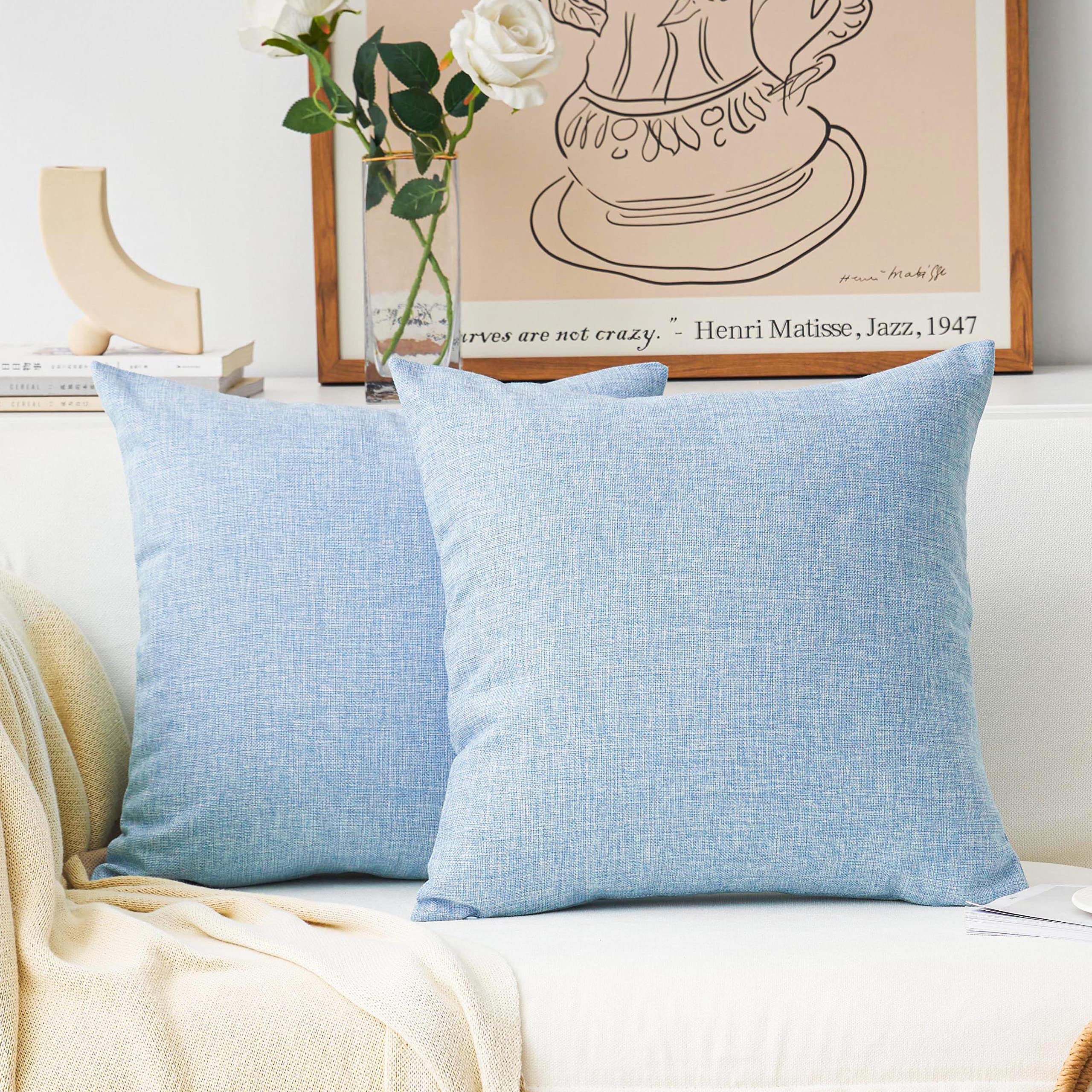 Home Brilliant Linen Pillow Covers 20x20 Textured Linen Pillow Case Cushion Covers for Sofa, 20 Inch, Set of 2, 50x50 cm, Natural Linen