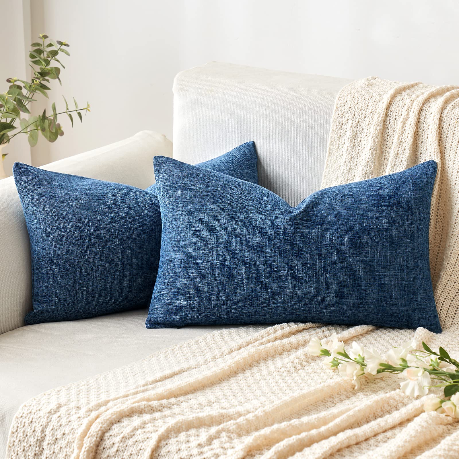 MIULEE Pack of 2 Decorative Linen Burlap Pillow Covers Spring Farmhouse Boho Accent Pillowcases for Sofa Car Couch Bedroom Living Room Decor 18x18 Inch Dark Olive Green