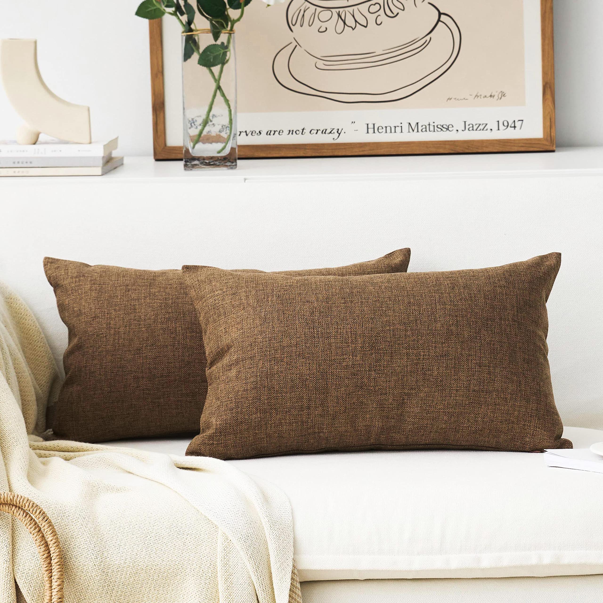 Home Brilliant Linen Pillow Covers 20x20 Textured Linen Pillow Case Cushion Covers for Sofa, 20 Inch, Set of 2, 50x50 cm, Natural Linen