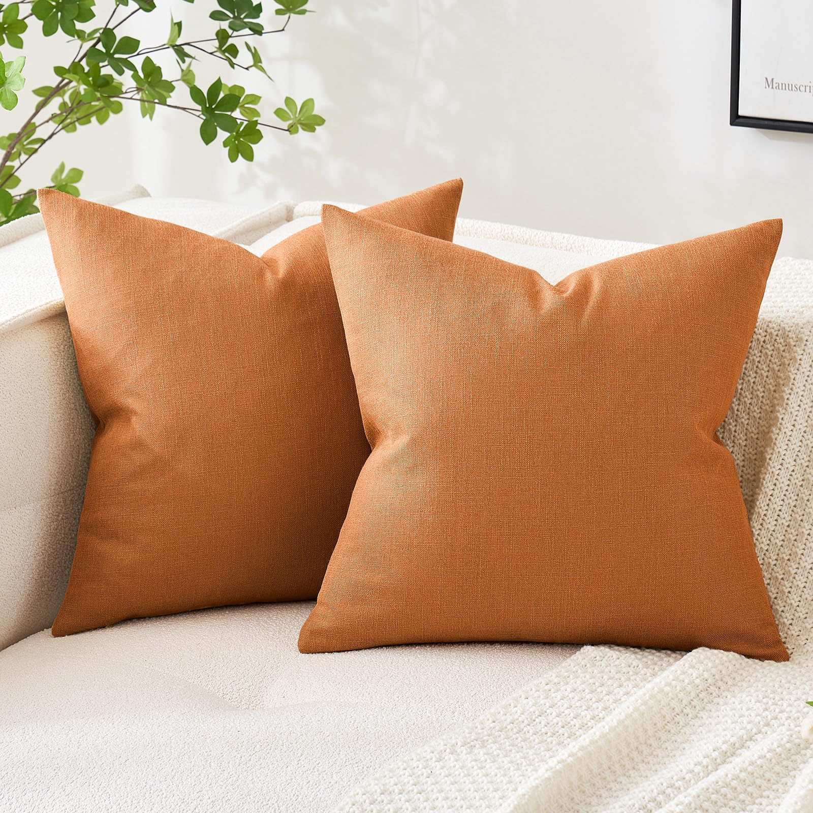 MIULEE Pack of 2 Decorative Linen Burlap Pillow Covers Spring Farmhouse Boho Accent Pillowcases for Sofa Car Couch Bedroom Living Room Decor 18x18 Inch Dark Olive Green