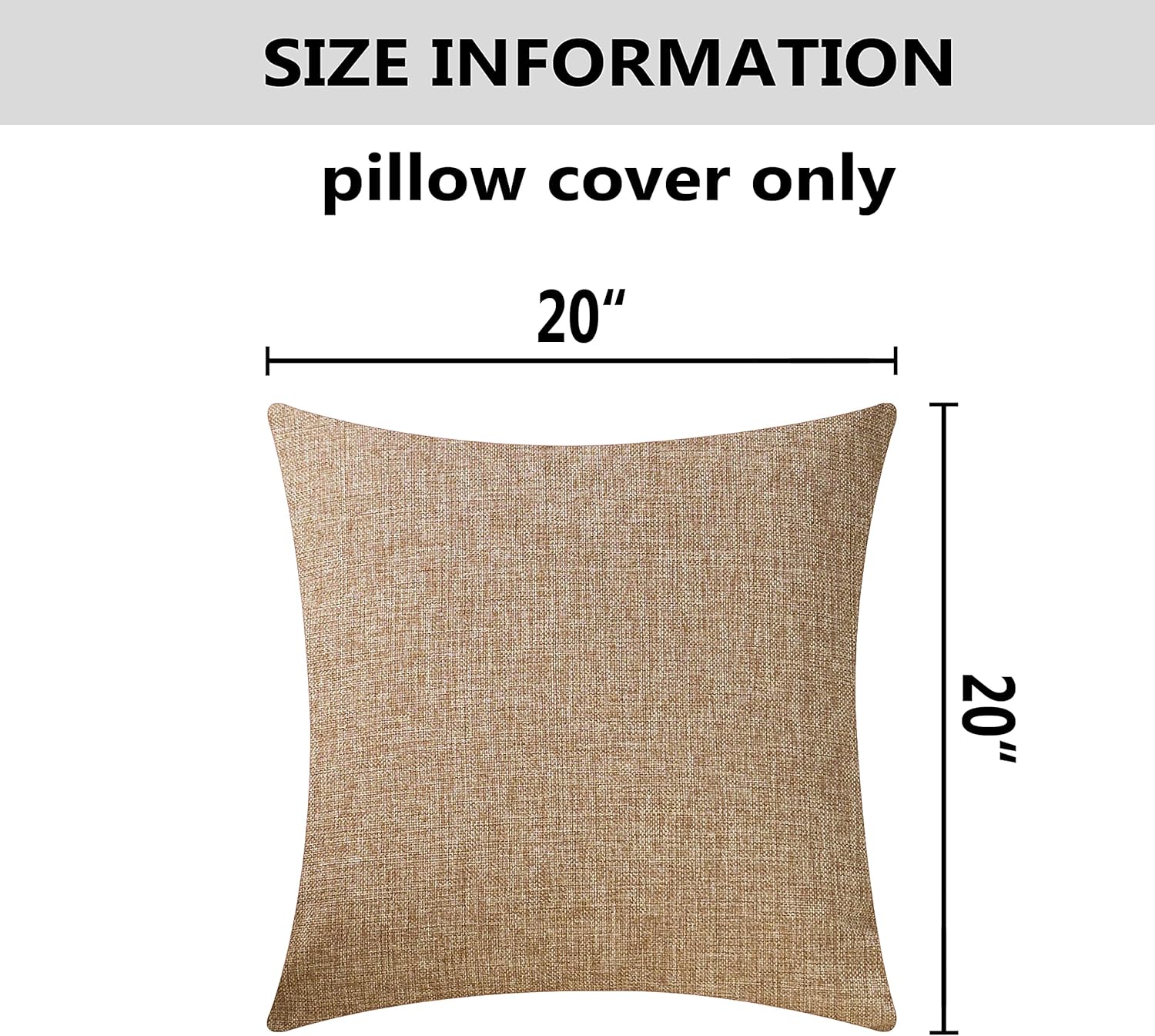 Home Brilliant Linen Pillow Covers 20x20 Textured Linen Pillow Case Cushion Covers for Sofa, 20 Inch, Set of 2, 50x50 cm, Natural Linen
