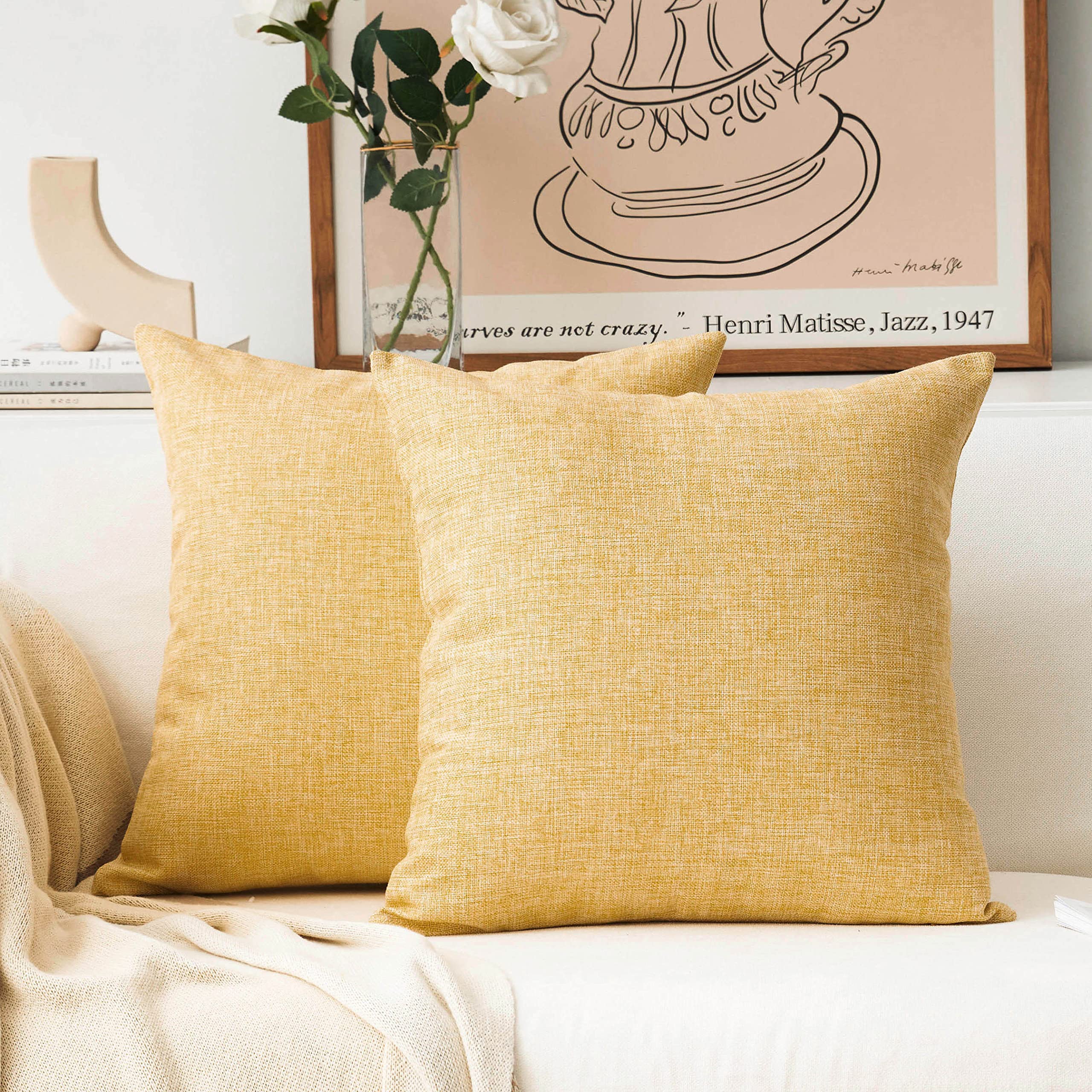 Home Brilliant Linen Pillow Covers 20x20 Textured Linen Pillow Case Cushion Covers for Sofa, 20 Inch, Set of 2, 50x50 cm, Natural Linen