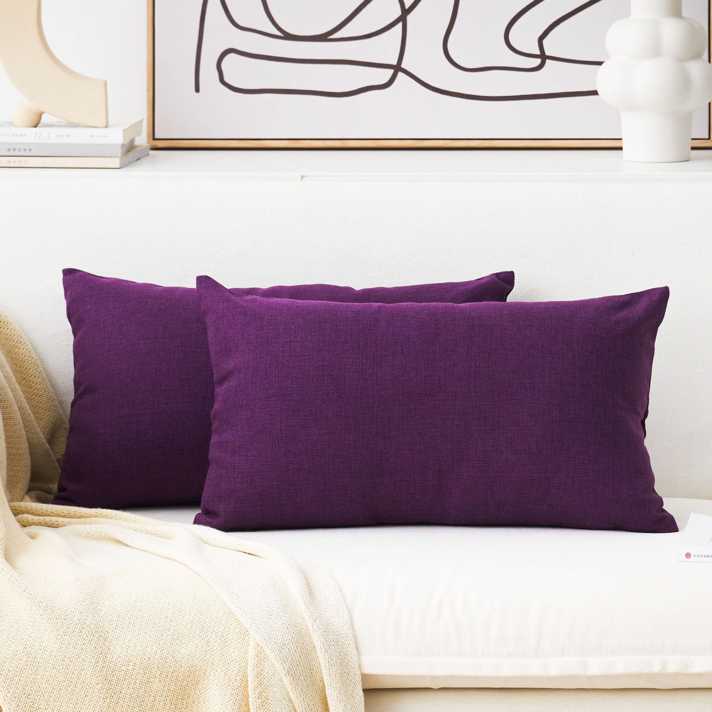 Home Brilliant Linen Pillow Covers 20x20 Textured Linen Pillow Case Cushion Covers for Sofa, 20 Inch, Set of 2, 50x50 cm, Natural Linen
