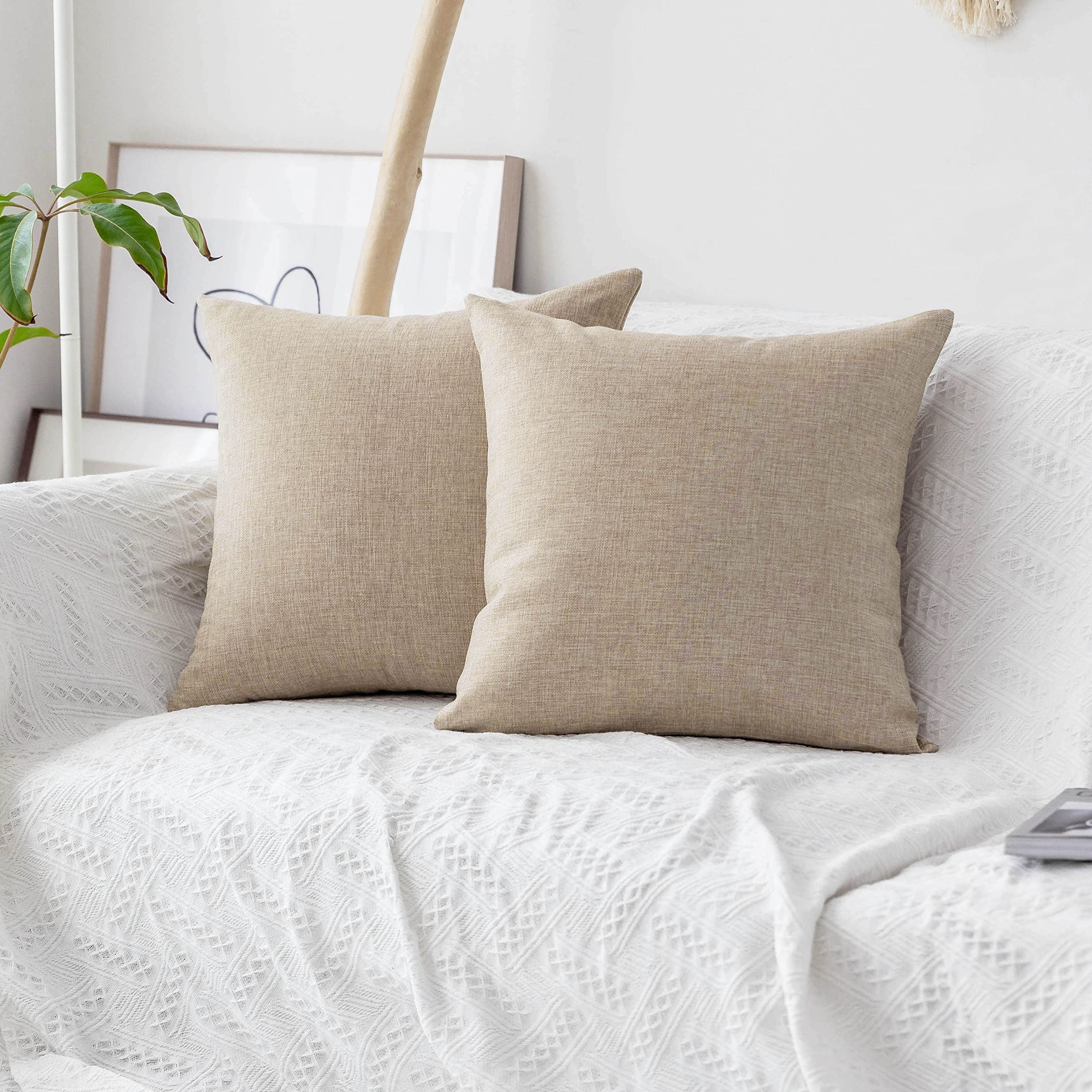 Home Brilliant Linen Pillow Covers 20x20 Textured Linen Pillow Case Cushion Covers for Sofa, 20 Inch, Set of 2, 50x50 cm, Natural Linen