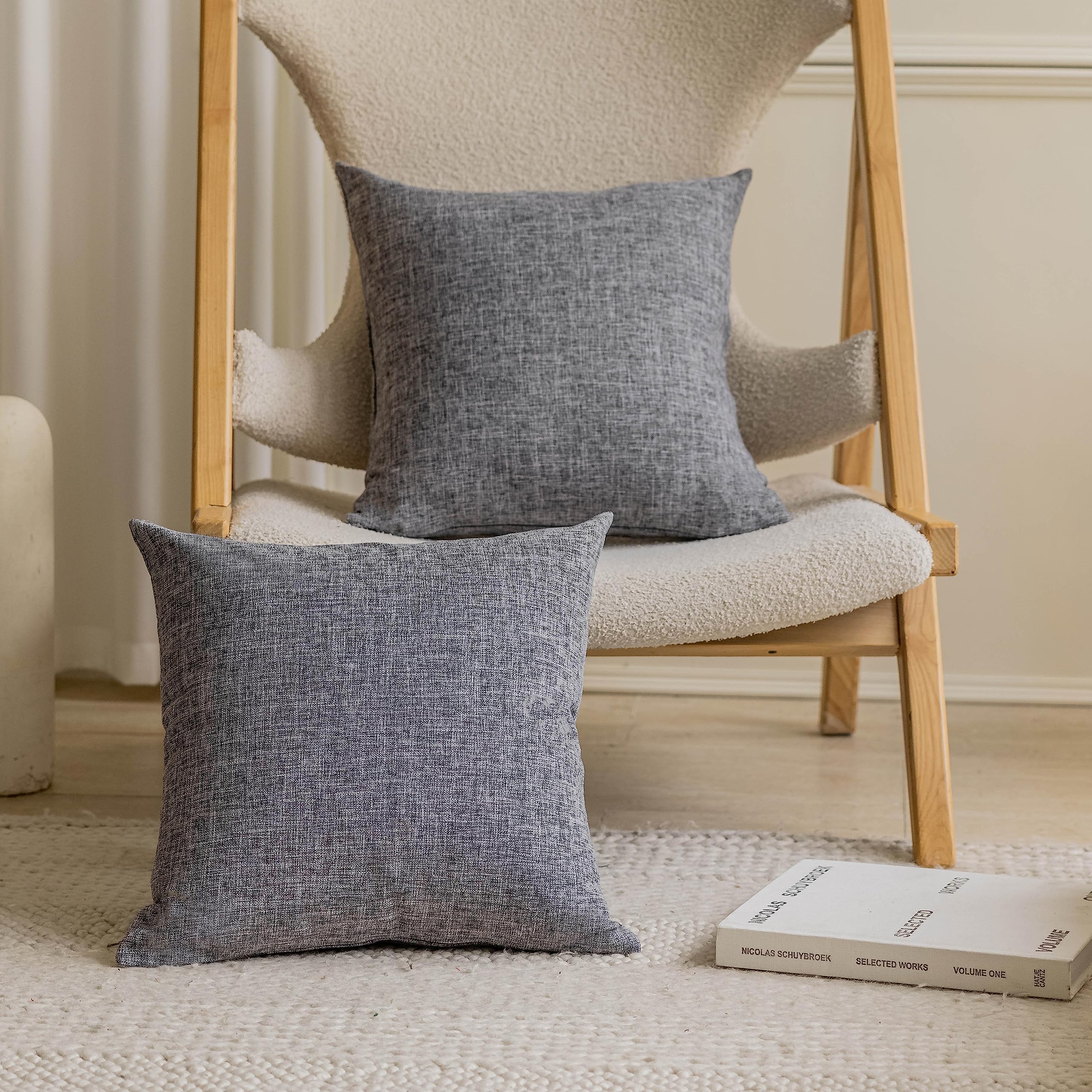 Home Brilliant Linen Pillow Covers 20x20 Textured Linen Pillow Case Cushion Covers for Sofa, 20 Inch, Set of 2, 50x50 cm, Natural Linen