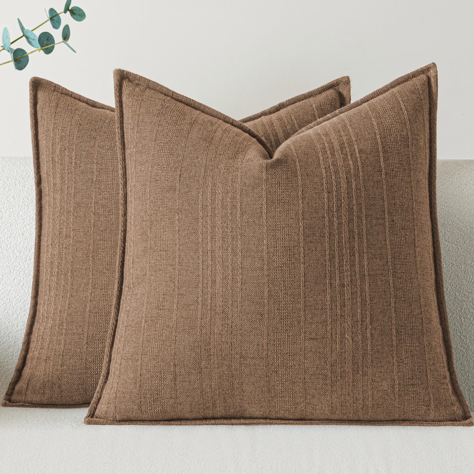 a moment Linen Pillow Covers Set of 2,Boho Farmhouse Throw Pillowcases Neutral Textured Decorative Covers for Couch Sofa Bed, Soft Linen Blend Accent Case Cushion Home Decor 18"x18" Beige Grey