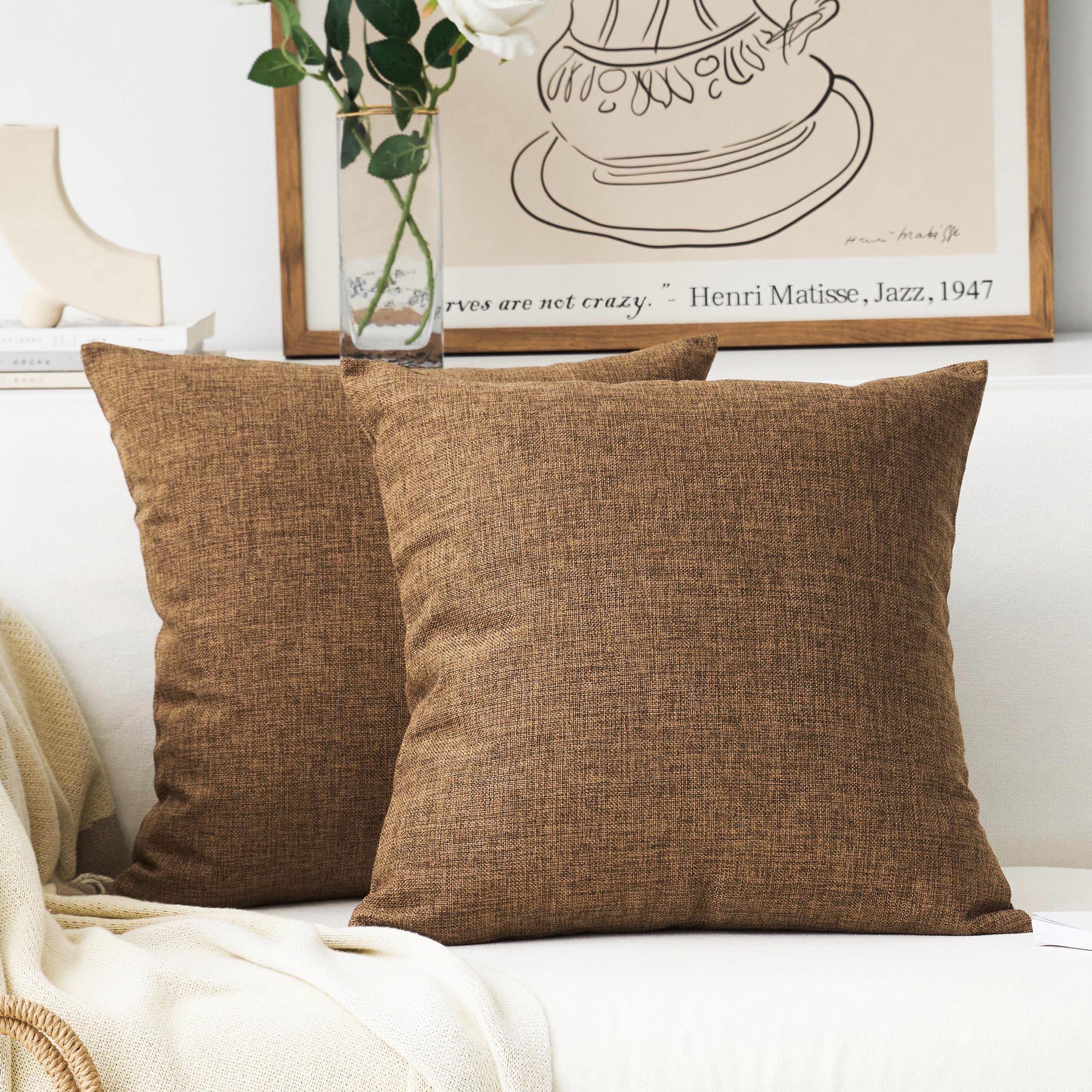 Home Brilliant Linen Pillow Covers 20x20 Textured Linen Pillow Case Cushion Covers for Sofa, 20 Inch, Set of 2, 50x50 cm, Natural Linen