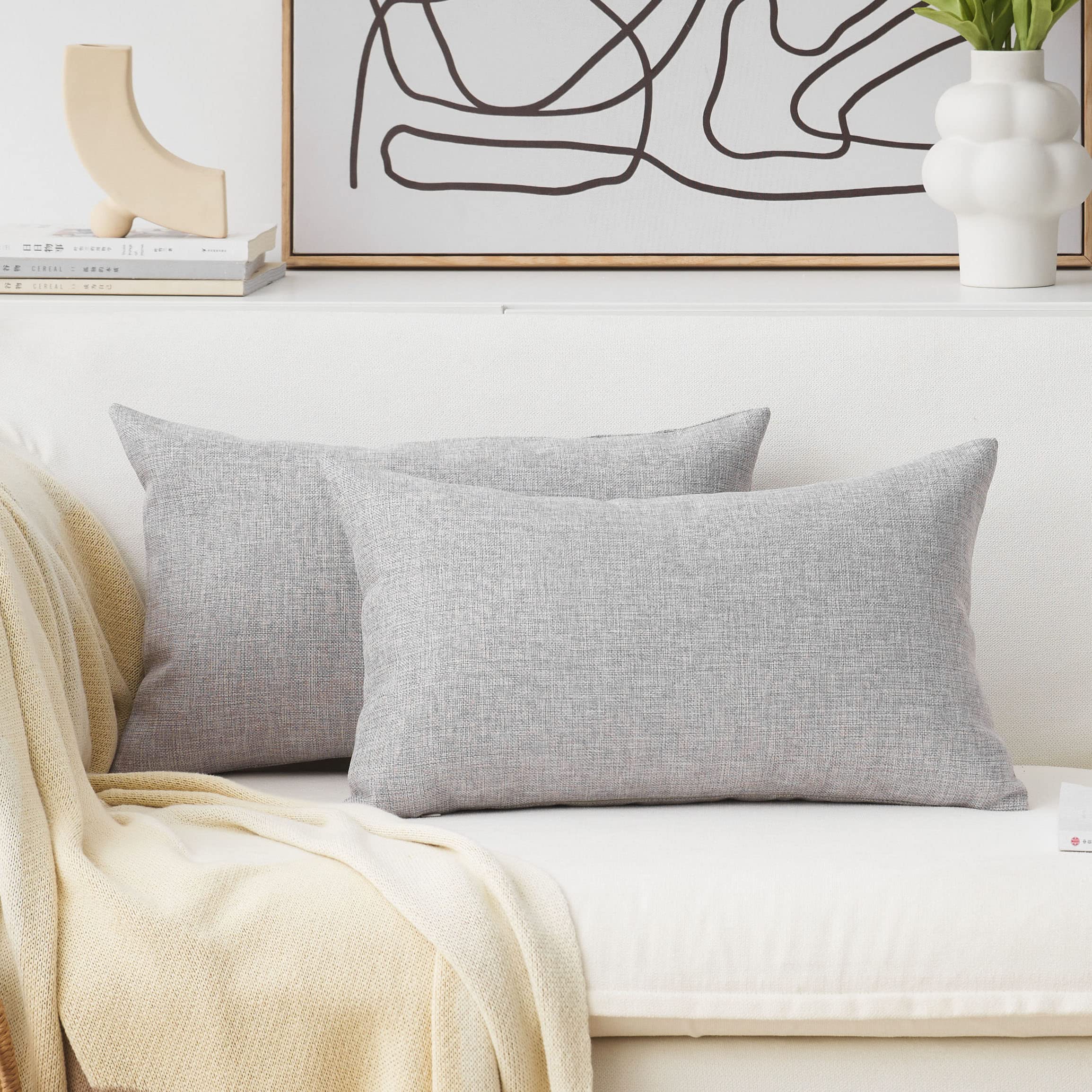 Home Brilliant Linen Pillow Covers 20x20 Textured Linen Pillow Case Cushion Covers for Sofa, 20 Inch, Set of 2, 50x50 cm, Natural Linen
