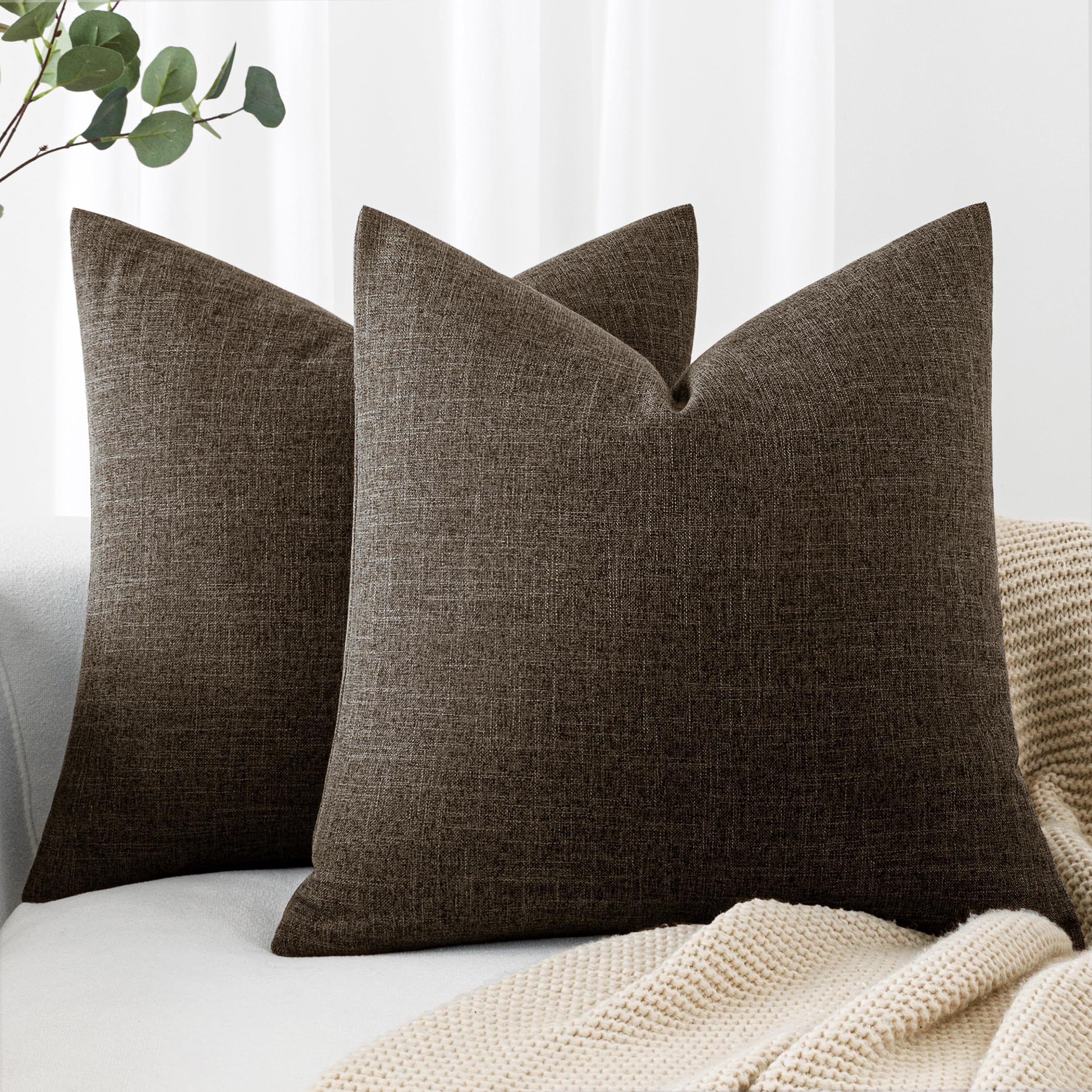 MIULEE Pack of 2 Decorative Linen Burlap Pillow Covers Spring Farmhouse Boho Accent Pillowcases for Sofa Car Couch Bedroom Living Room Decor 18x18 Inch Dark Olive Green