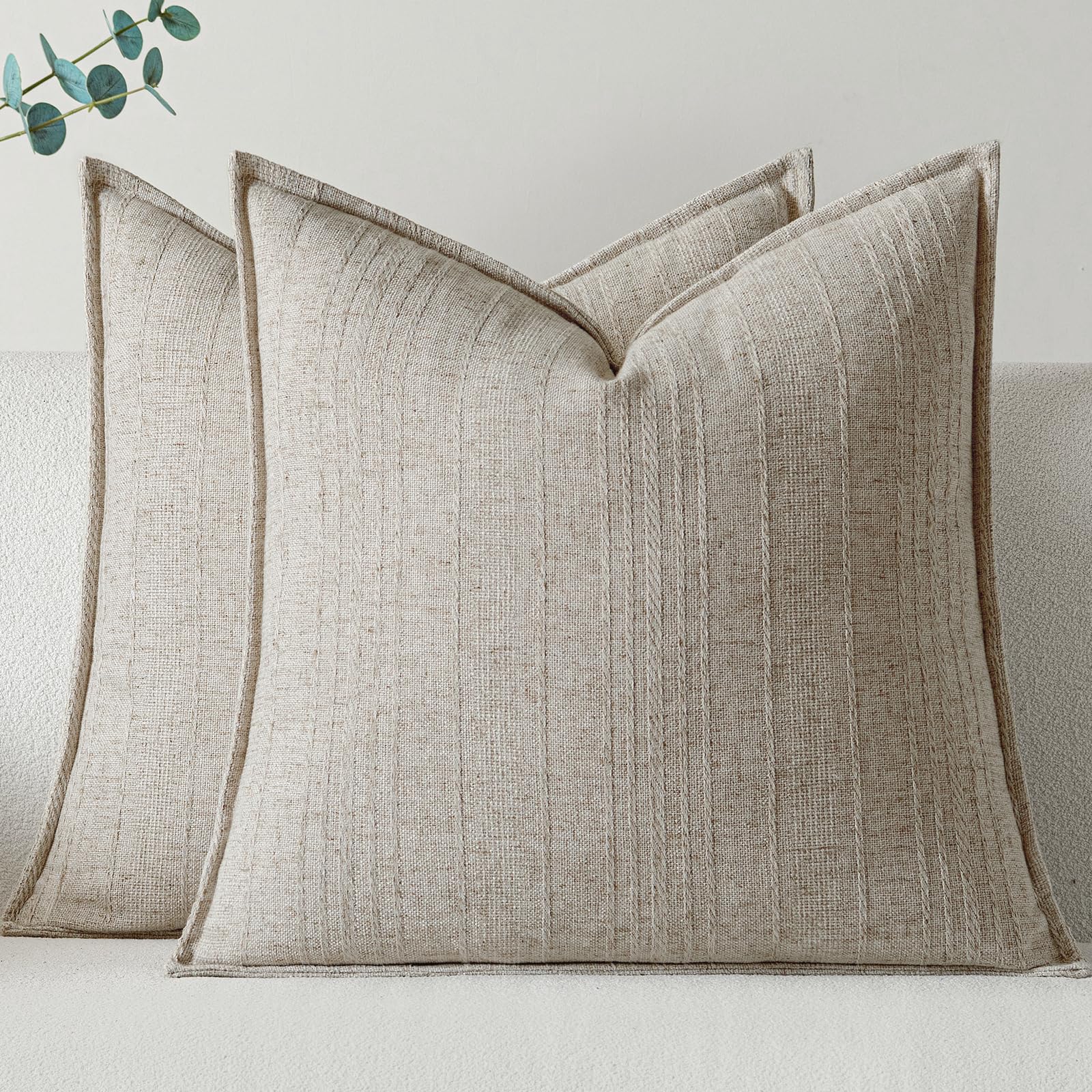 a moment Linen Pillow Covers Set of 2,Boho Farmhouse Throw Pillowcases Neutral Textured Decorative Covers for Couch Sofa Bed, Soft Linen Blend Accent Case Cushion Home Decor 18"x18" Beige Grey