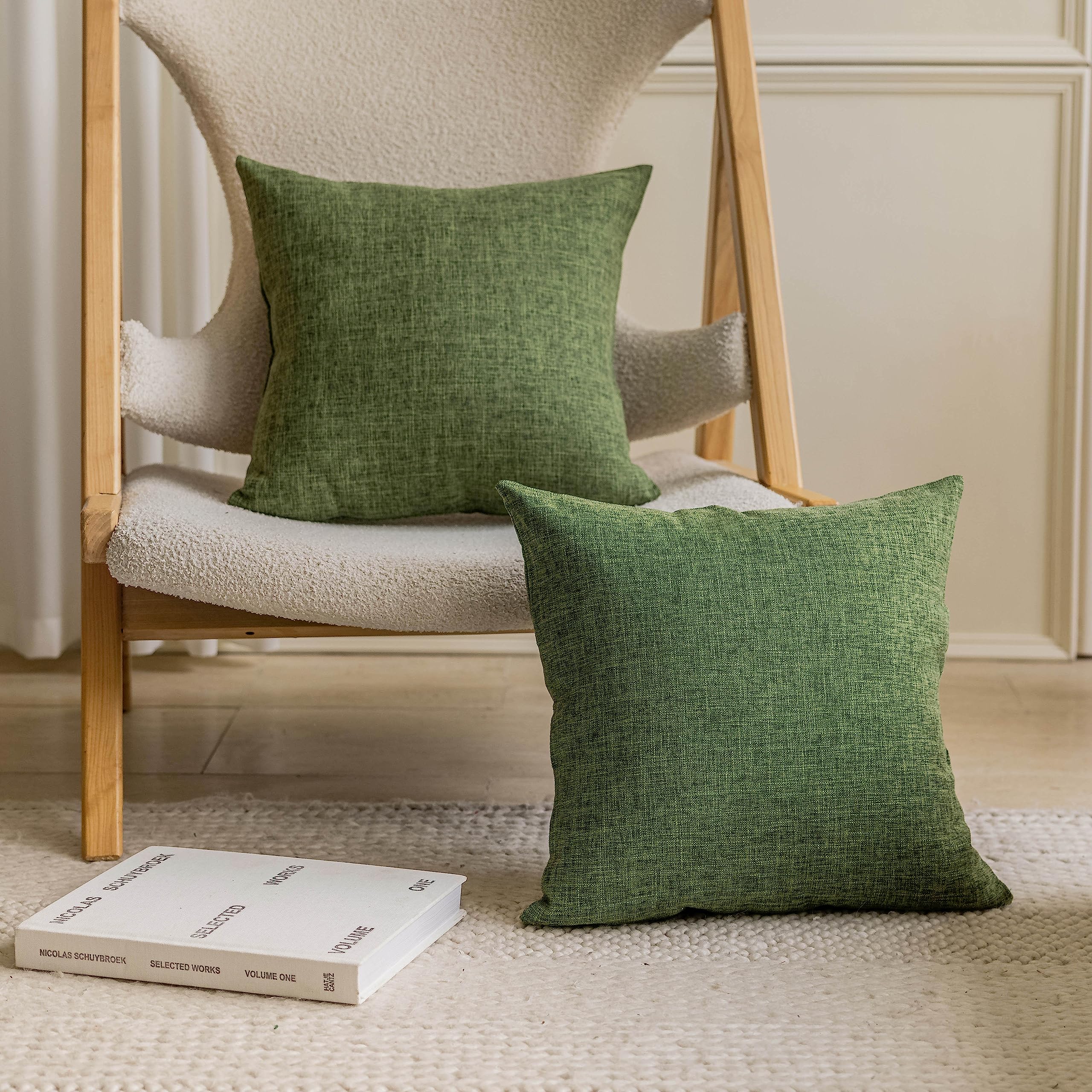 Home Brilliant Linen Pillow Covers 20x20 Textured Linen Pillow Case Cushion Covers for Sofa, 20 Inch, Set of 2, 50x50 cm, Natural Linen