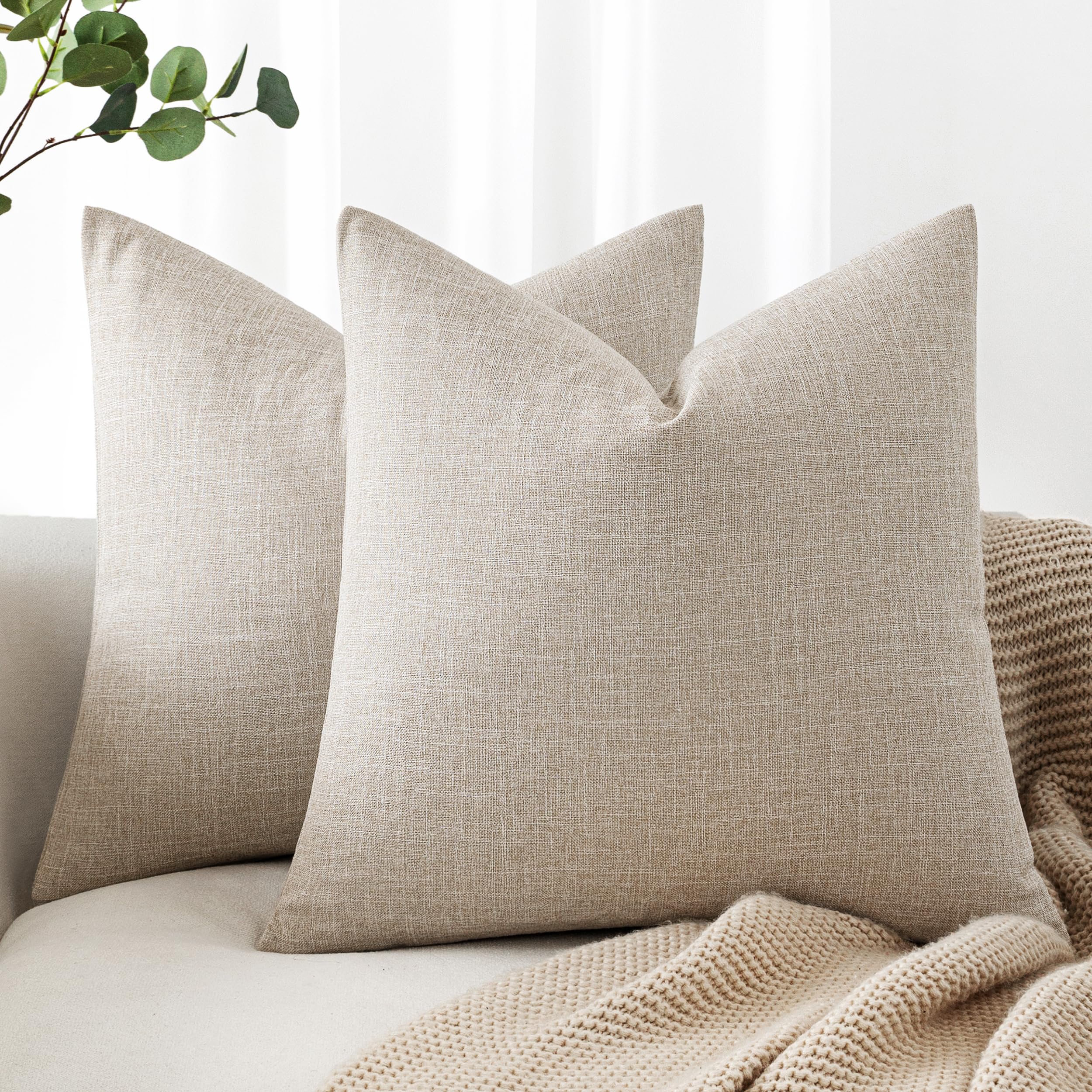 MIULEE Pack of 2 Decorative Linen Burlap Pillow Covers Spring Farmhouse Boho Accent Pillowcases for Sofa Car Couch Bedroom Living Room Decor 18x18 Inch Dark Olive Green