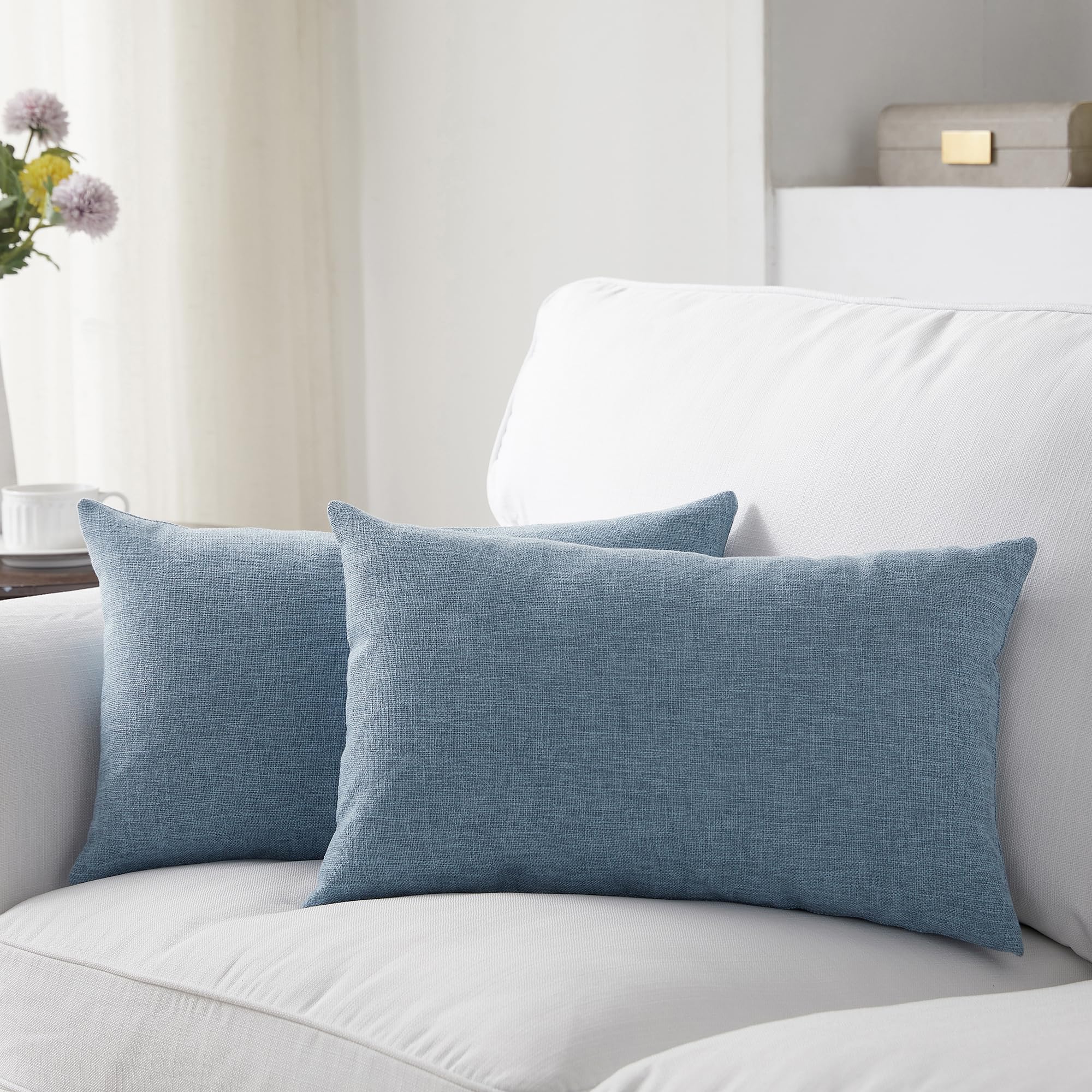 Meekio Set of 2 Ivory Throw Pillow Covers 22x22, Modern Farmhouse Linen Blend Decorative Pillow Covers for Couch Sofa Bed, Neutral Home Decor