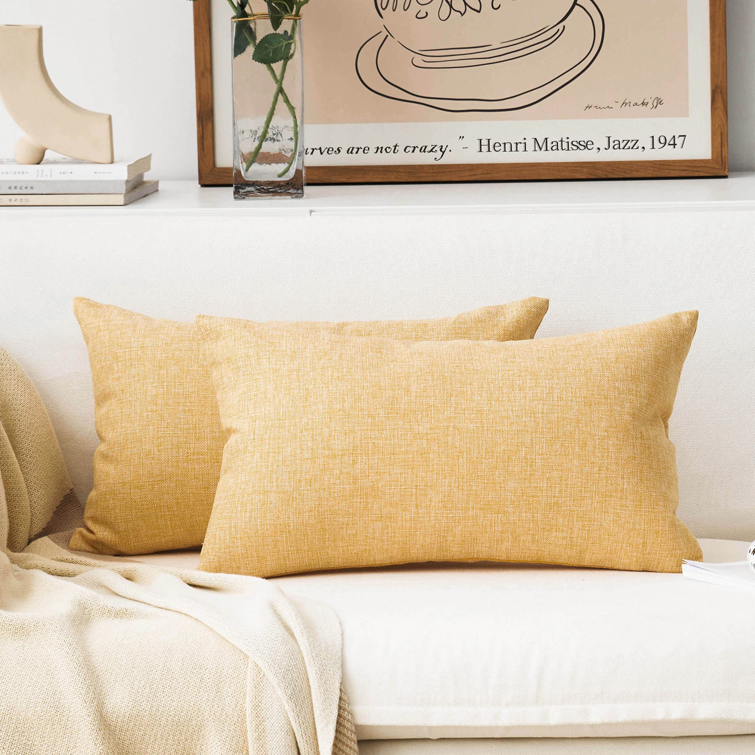 Home Brilliant Linen Pillow Covers 20x20 Textured Linen Pillow Case Cushion Covers for Sofa, 20 Inch, Set of 2, 50x50 cm, Natural Linen