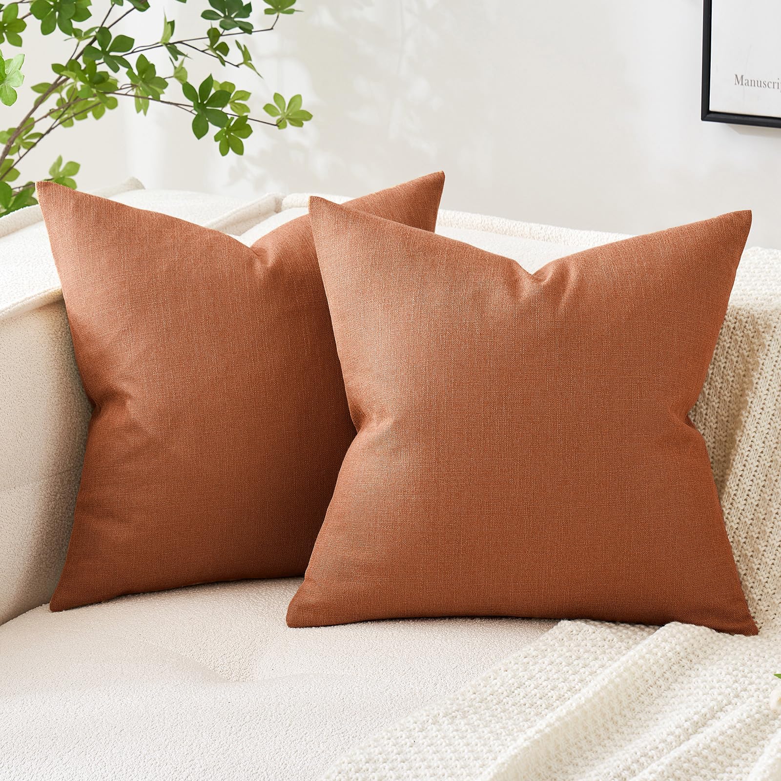 MIULEE Pack of 2 Decorative Linen Burlap Pillow Covers Spring Farmhouse Boho Accent Pillowcases for Sofa Car Couch Bedroom Living Room Decor 18x18 Inch Dark Olive Green