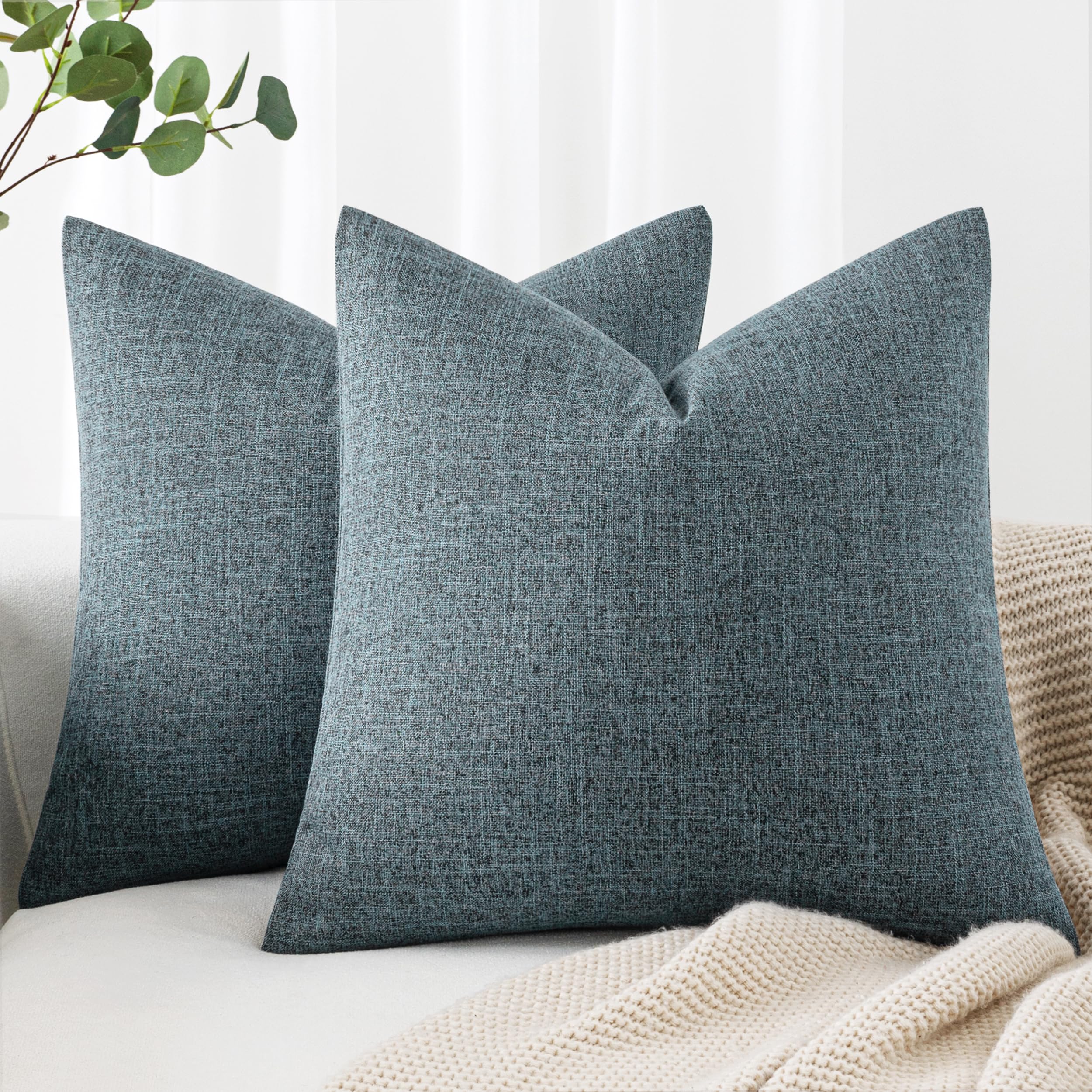MIULEE Pack of 2 Decorative Linen Burlap Pillow Covers Spring Farmhouse Boho Accent Pillowcases for Sofa Car Couch Bedroom Living Room Decor 18x18 Inch Dark Olive Green