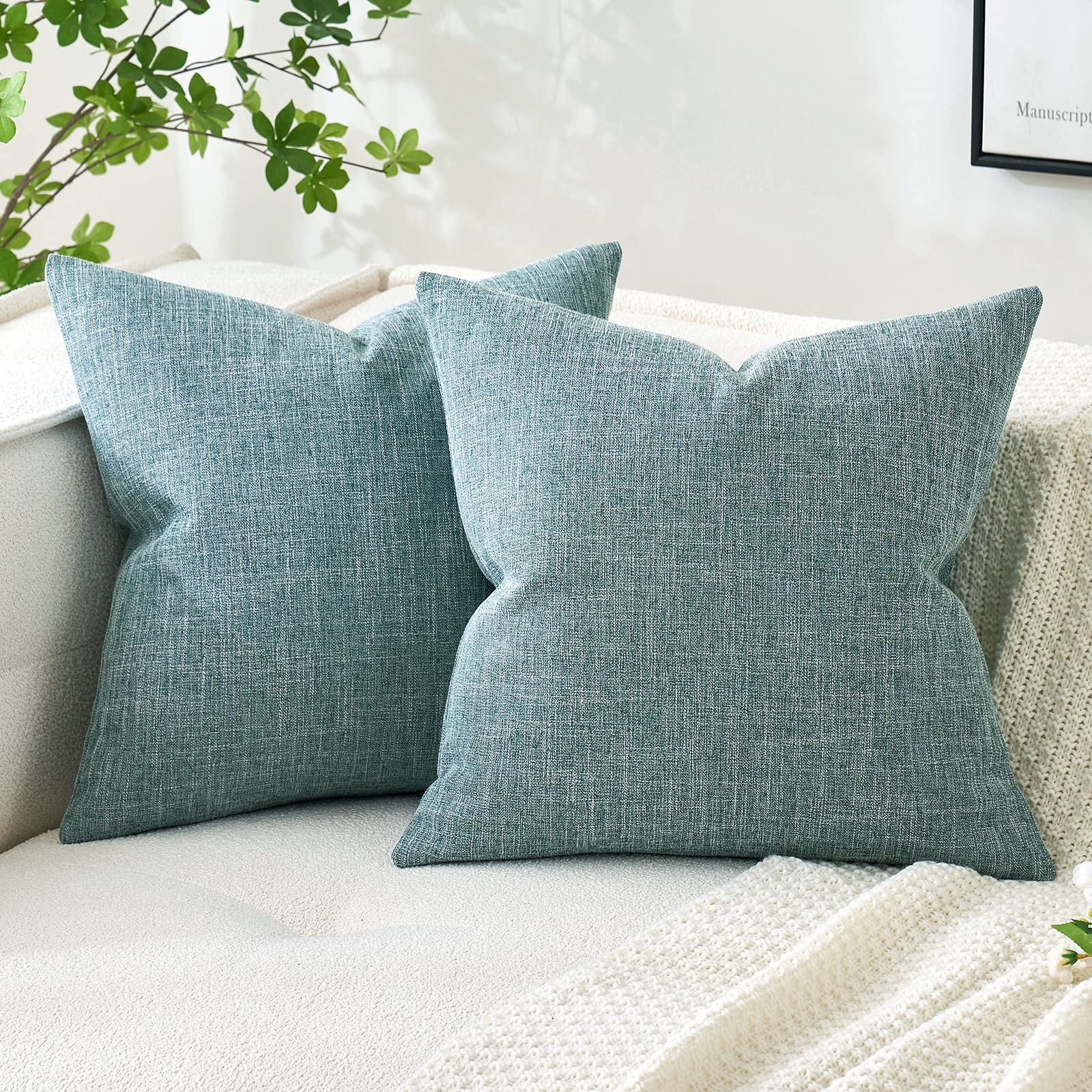 MIULEE Pack of 2 Decorative Linen Burlap Pillow Covers Spring Farmhouse Boho Accent Pillowcases for Sofa Car Couch Bedroom Living Room Decor 18x18 Inch Dark Olive Green