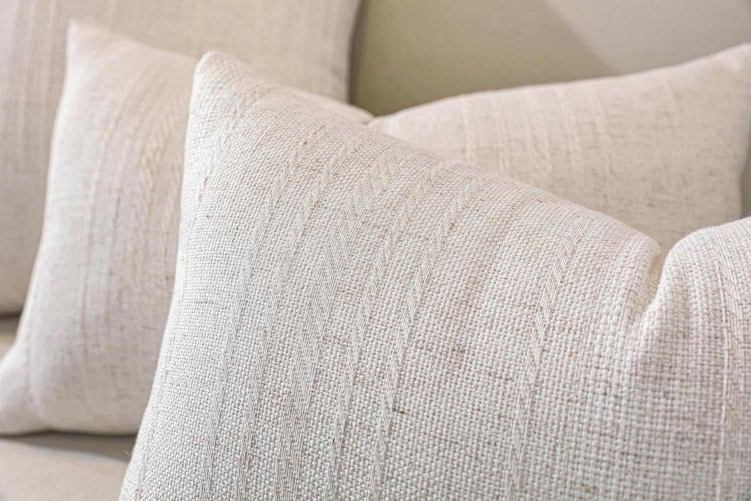 Decorative Neutral Striped Throw Pillow Covers Set of 2-18x18 Inch Boho Farmhouse Pillow Covers, Breathable & Soft Neutral Linen Blend Cushion Covers for Couch Sofa Bedroom Living Room