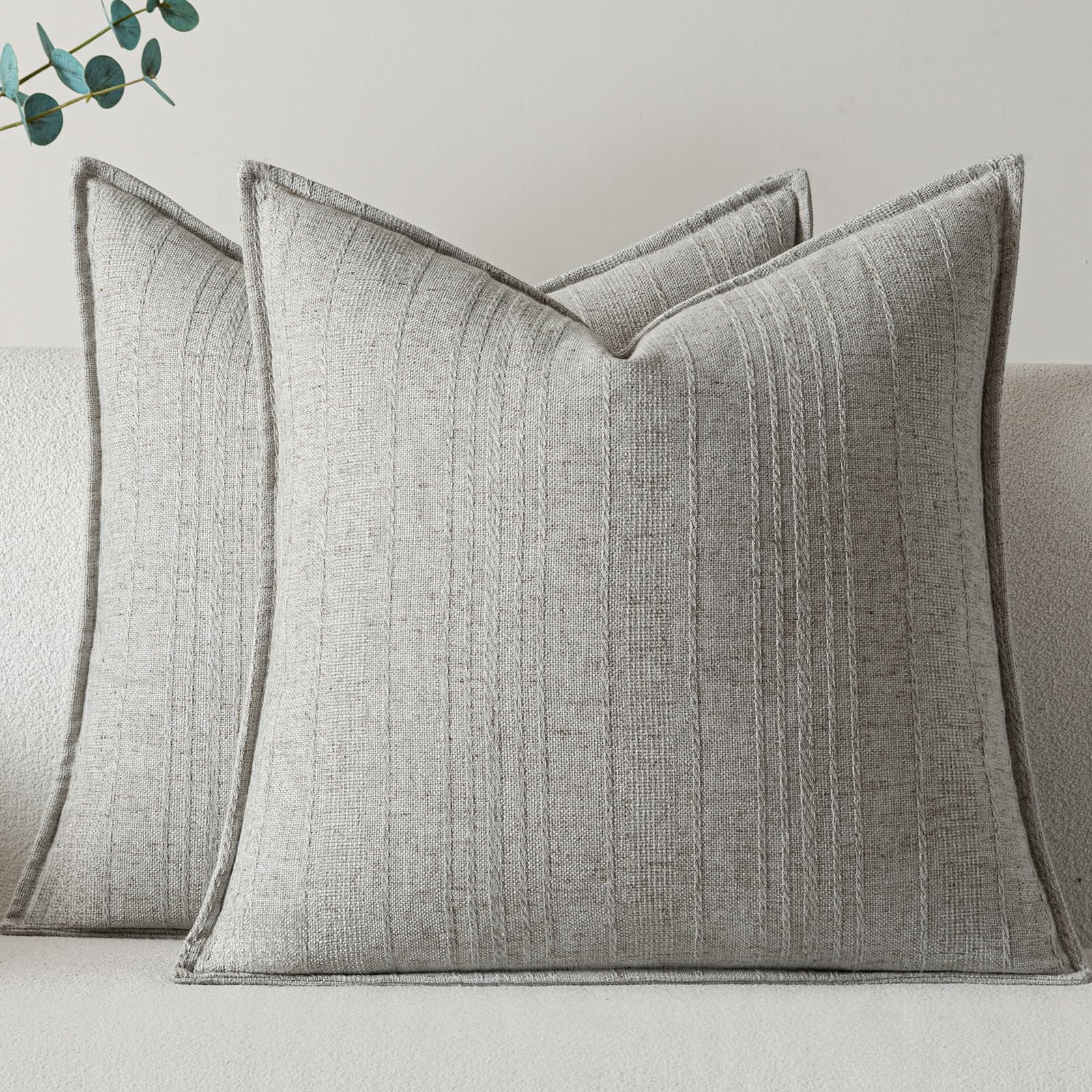 a moment Linen Pillow Covers Set of 2,Boho Farmhouse Throw Pillowcases Neutral Textured Decorative Covers for Couch Sofa Bed, Soft Linen Blend Accent Case Cushion Home Decor 18"x18" Beige Grey