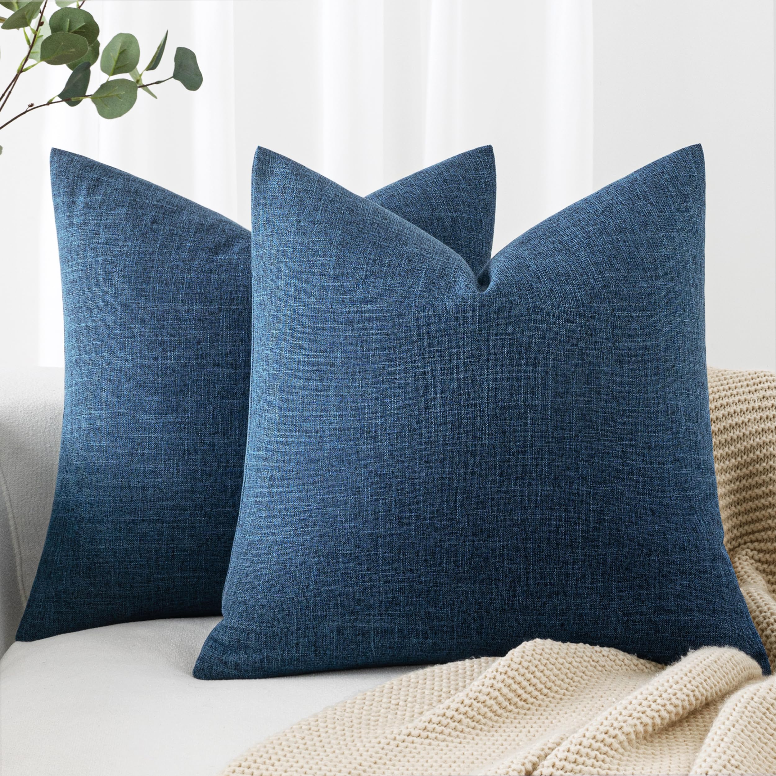 MIULEE Pack of 2 Decorative Linen Burlap Pillow Covers Spring Farmhouse Boho Accent Pillowcases for Sofa Car Couch Bedroom Living Room Decor 18x18 Inch Dark Olive Green