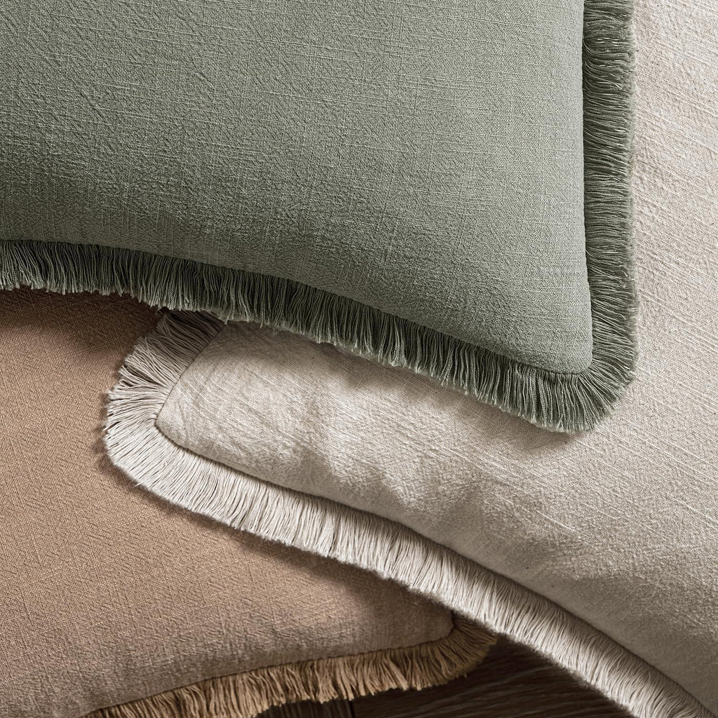 MIULEE Decorative Throw Pillow Covers Neutral Linen Fringe Throw Pillows Set of 2 Natural Beige Boho Farmhouse Cushion Covers with Tassels for Couch Sofa Bed Spring Home Decor 20x20 Inch