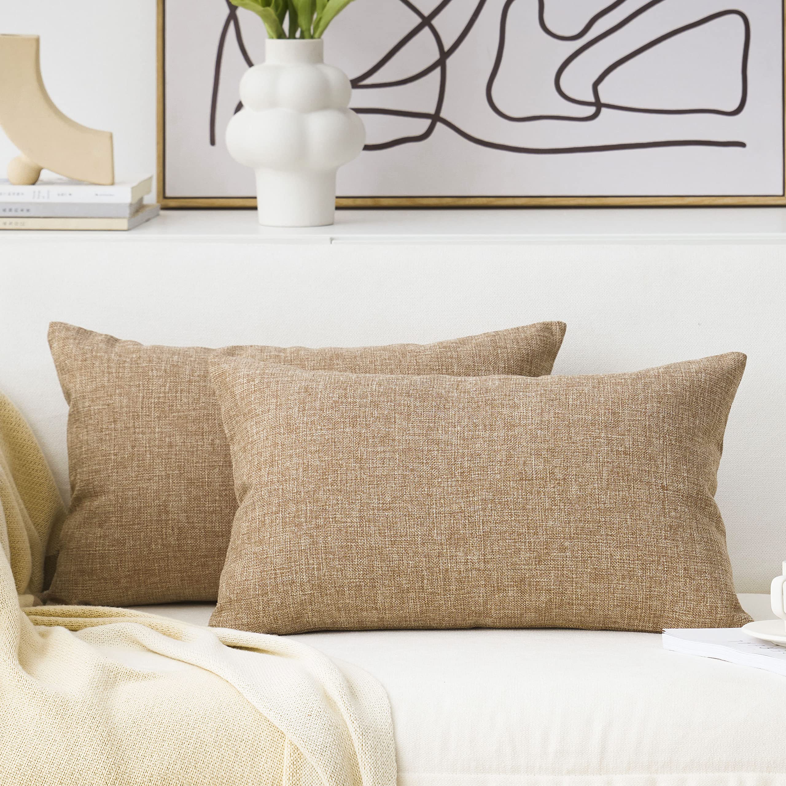 Home Brilliant Linen Pillow Covers 20x20 Textured Linen Pillow Case Cushion Covers for Sofa, 20 Inch, Set of 2, 50x50 cm, Natural Linen