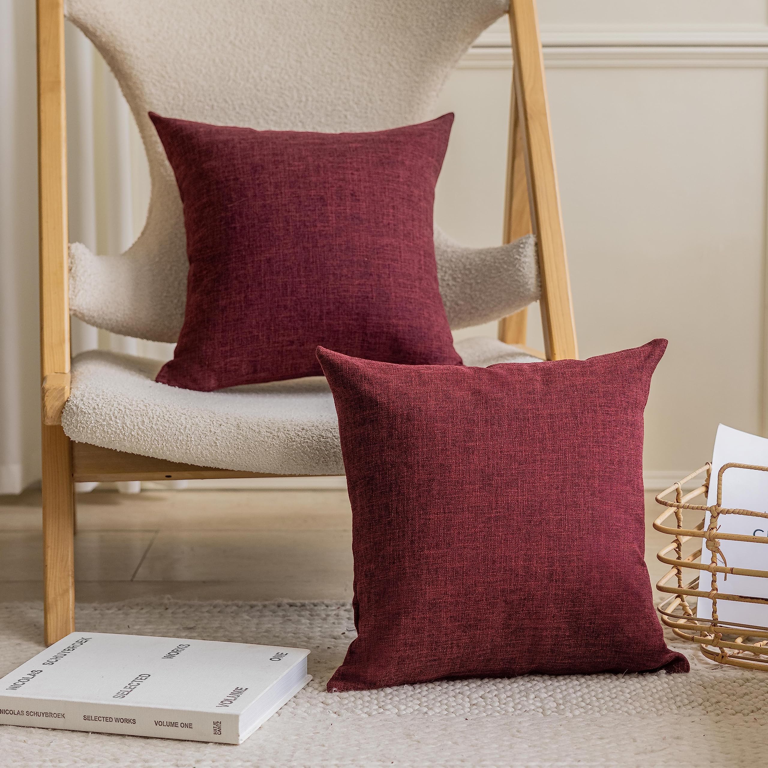 Home Brilliant Linen Pillow Covers 20x20 Textured Linen Pillow Case Cushion Covers for Sofa, 20 Inch, Set of 2, 50x50 cm, Natural Linen