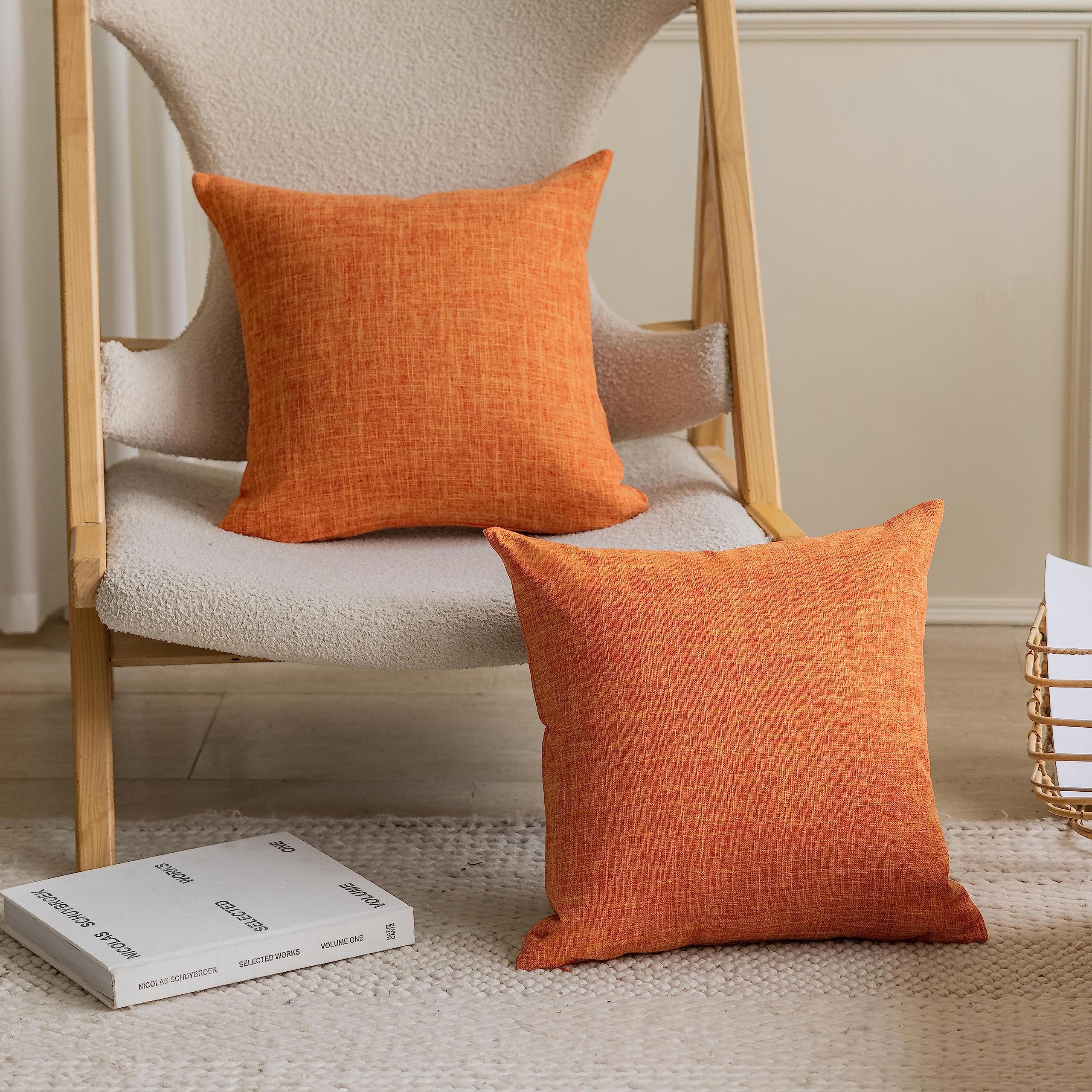 Home Brilliant Linen Pillow Covers 20x20 Textured Linen Pillow Case Cushion Covers for Sofa, 20 Inch, Set of 2, 50x50 cm, Natural Linen