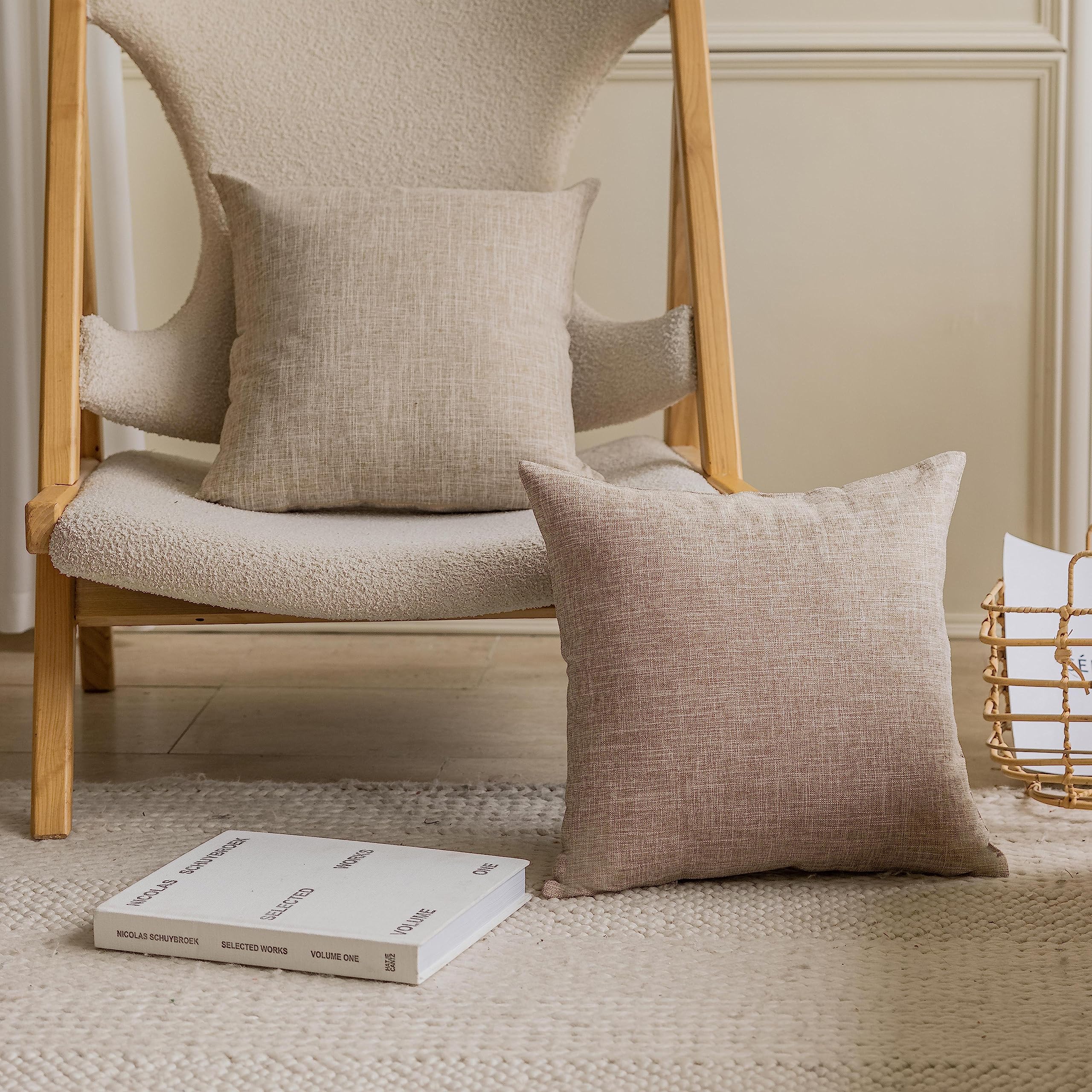 Home Brilliant Linen Pillow Covers 20x20 Textured Linen Pillow Case Cushion Covers for Sofa, 20 Inch, Set of 2, 50x50 cm, Natural Linen